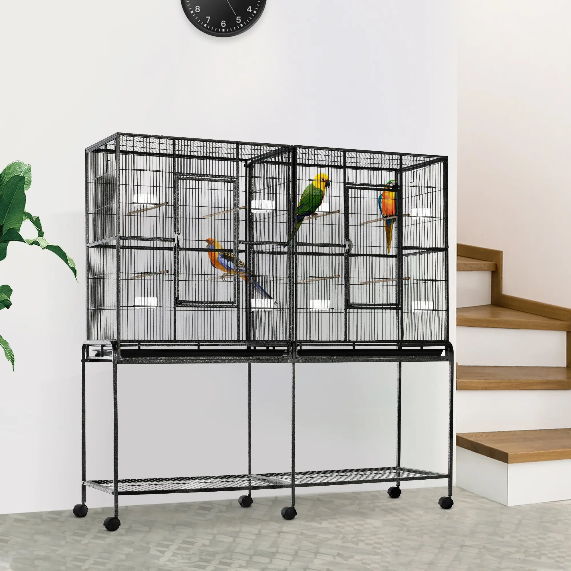 Rolling 65"L Bird Cage w Storage Shelf