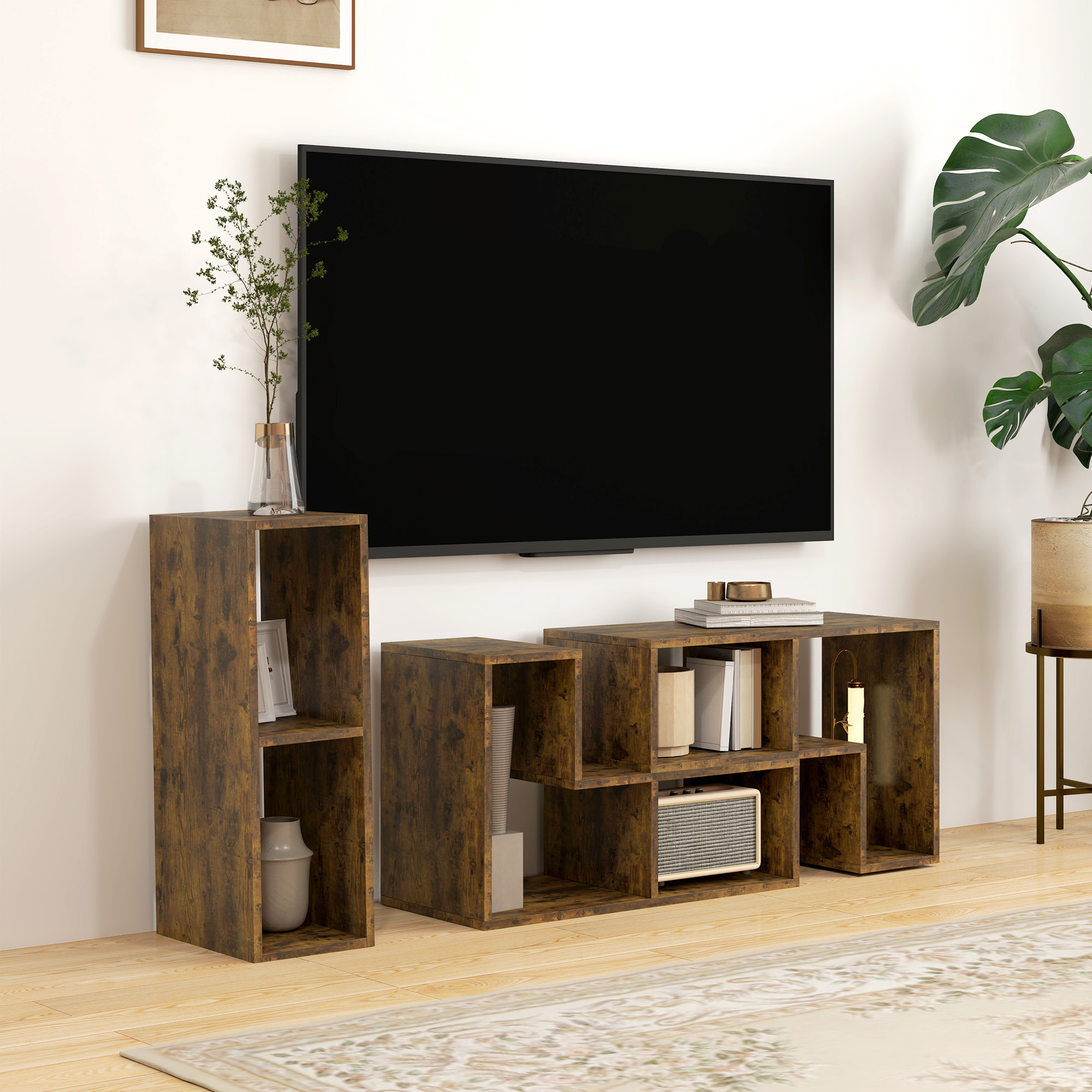 Three-Block Modular TV Stand - Rustic Brown — image 2