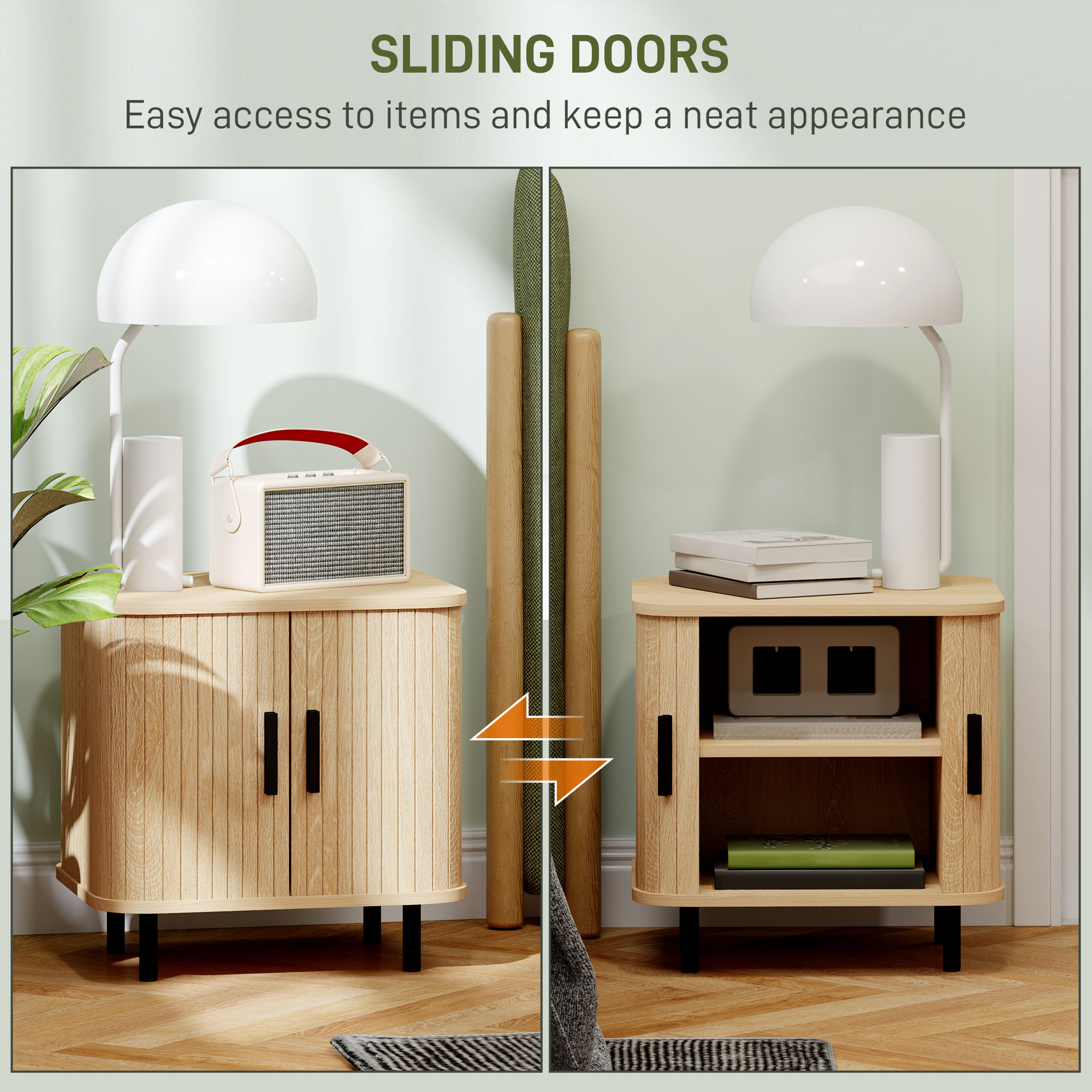 Bedside Table, Nordic Side With Roller Shutter Style Sliding Doors And Metal — image 5