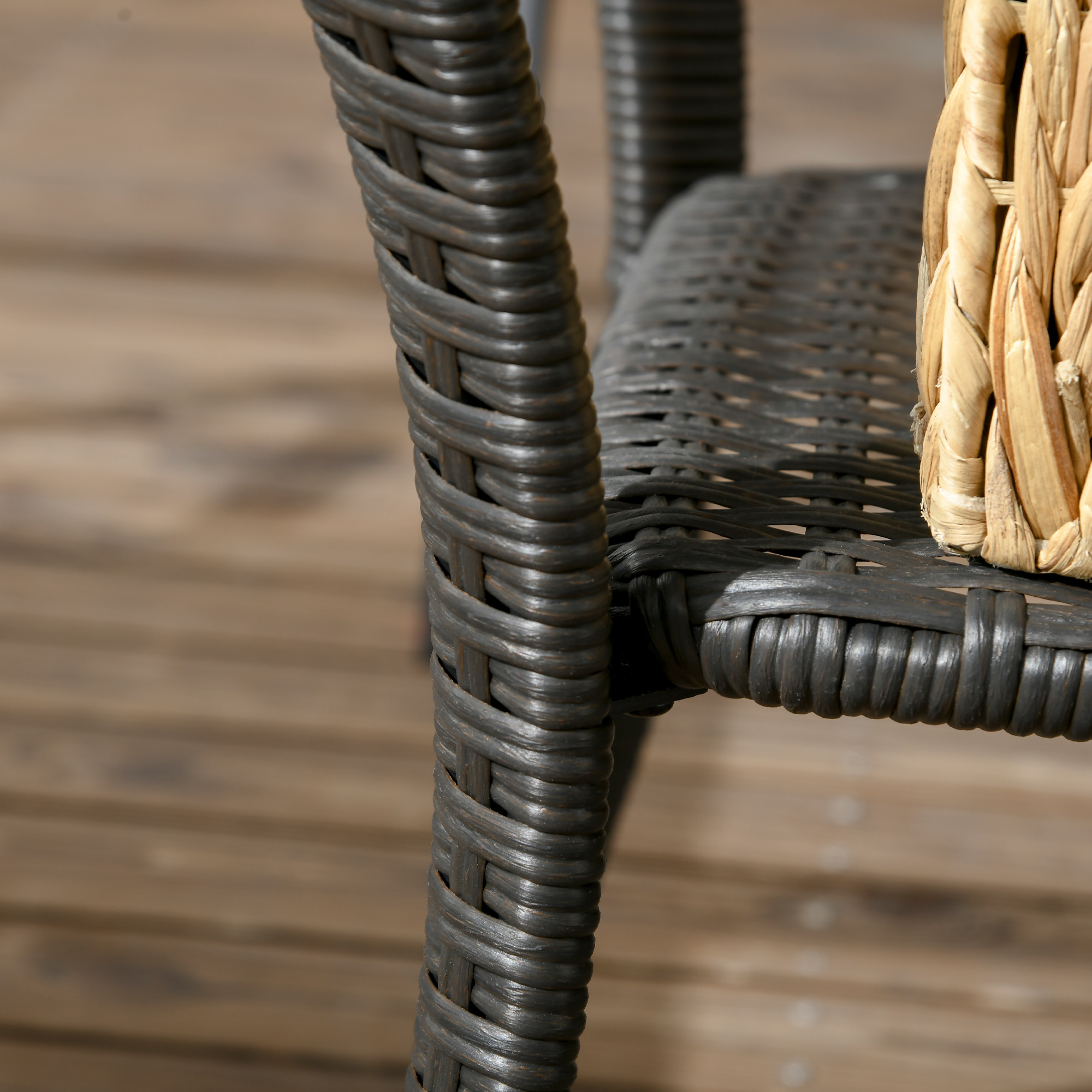 Outdoor Patio PE Rattan Coffee Table with Storage Shelf, Wicker Side Table with Wood-Plastic Composite Top, Mixed Brown