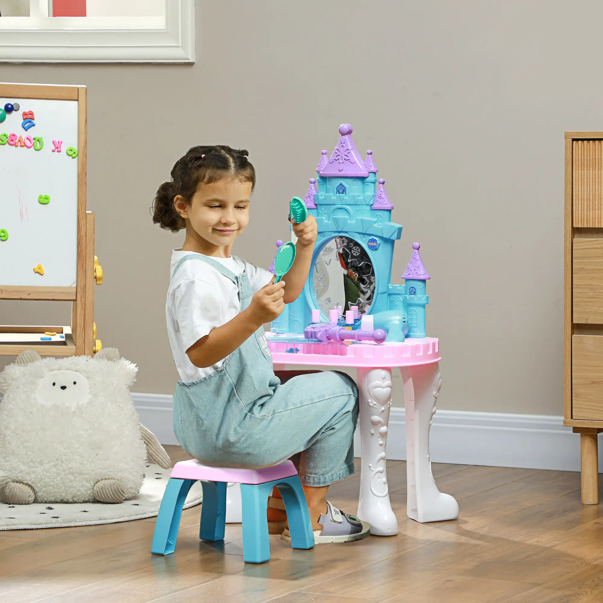 Kids Vanity Set with Mirror and Stool