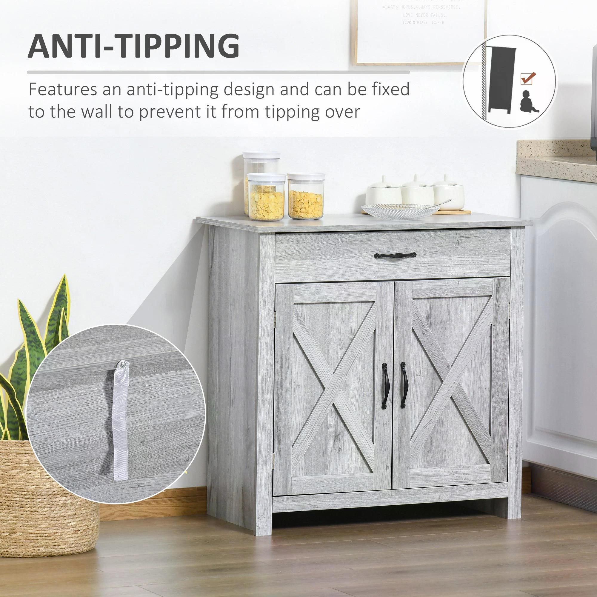 Farmhouse Barn Door Sideboard Storage Cabinet Coffee Bar For LIVING Room — image 4