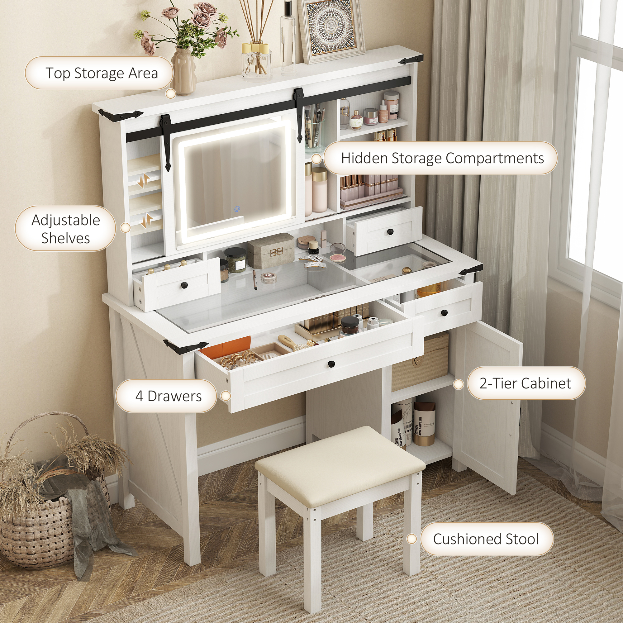 Vanity Desk Set with Mirror and Lights view 2