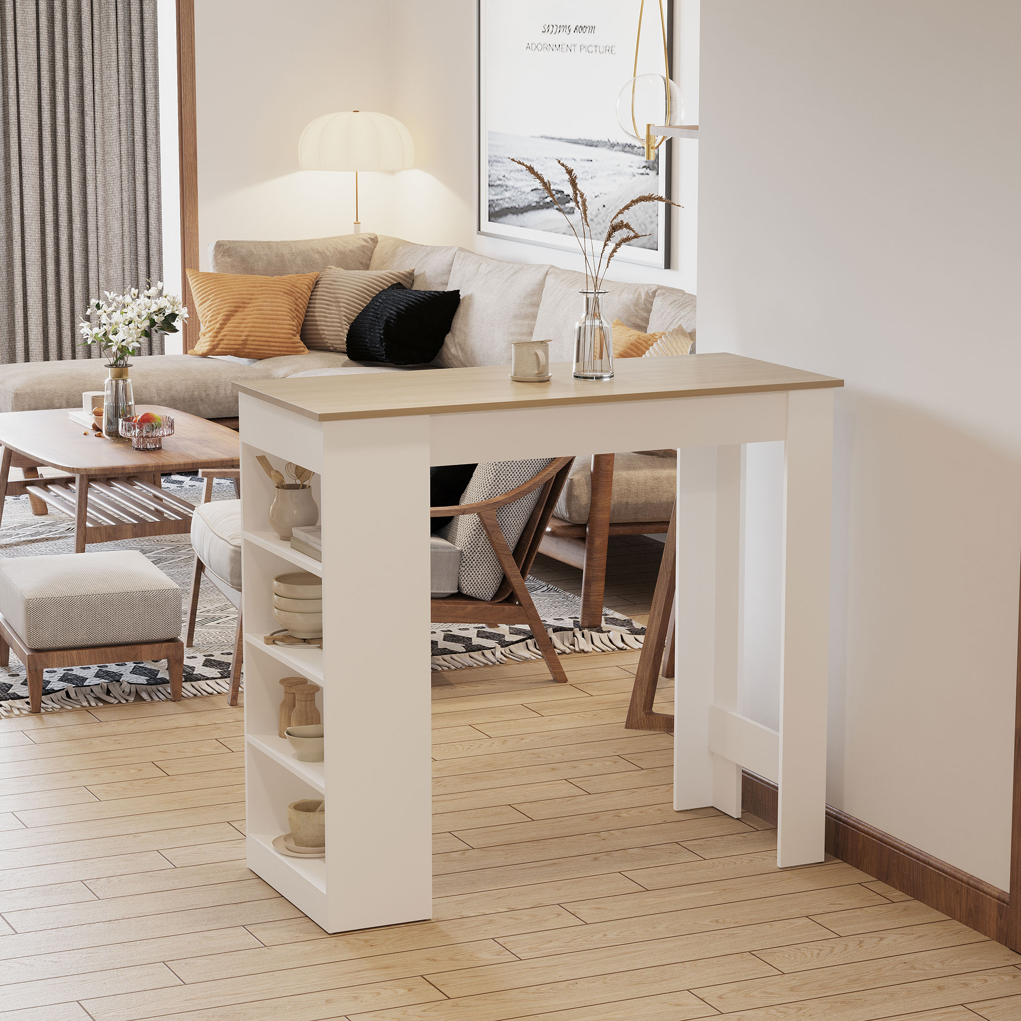 Bar Table, Dining With 4-Tier Storage Shelf For Breakfast Kitchen, Room, Living — image 2