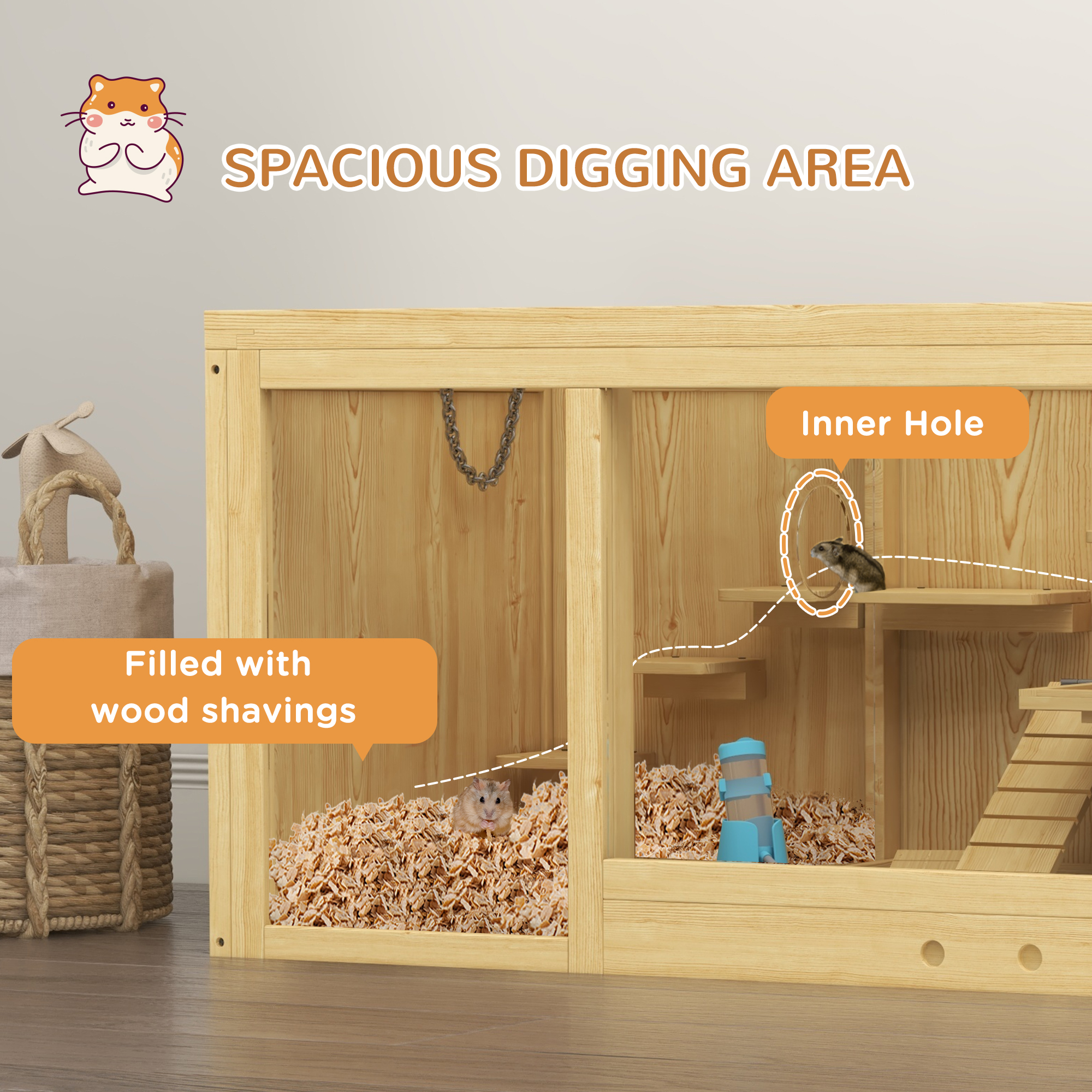  Extra Large Wooden Hamster Cage with Pull-out Tray, Seesaws, Ladder