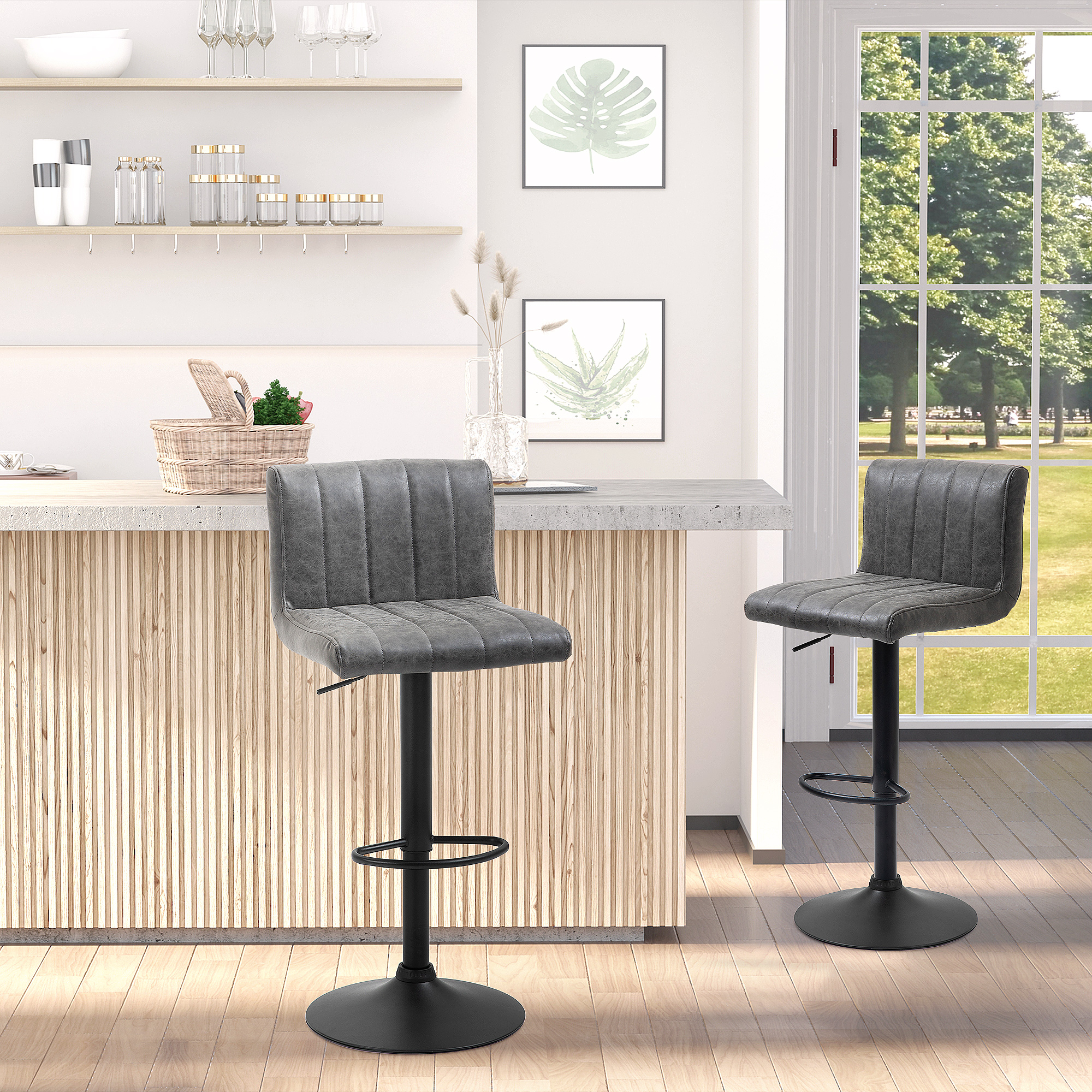 Adjustable Barstools Set Of 2, Swivel Counter Bar Chairs, Stools With Footrest