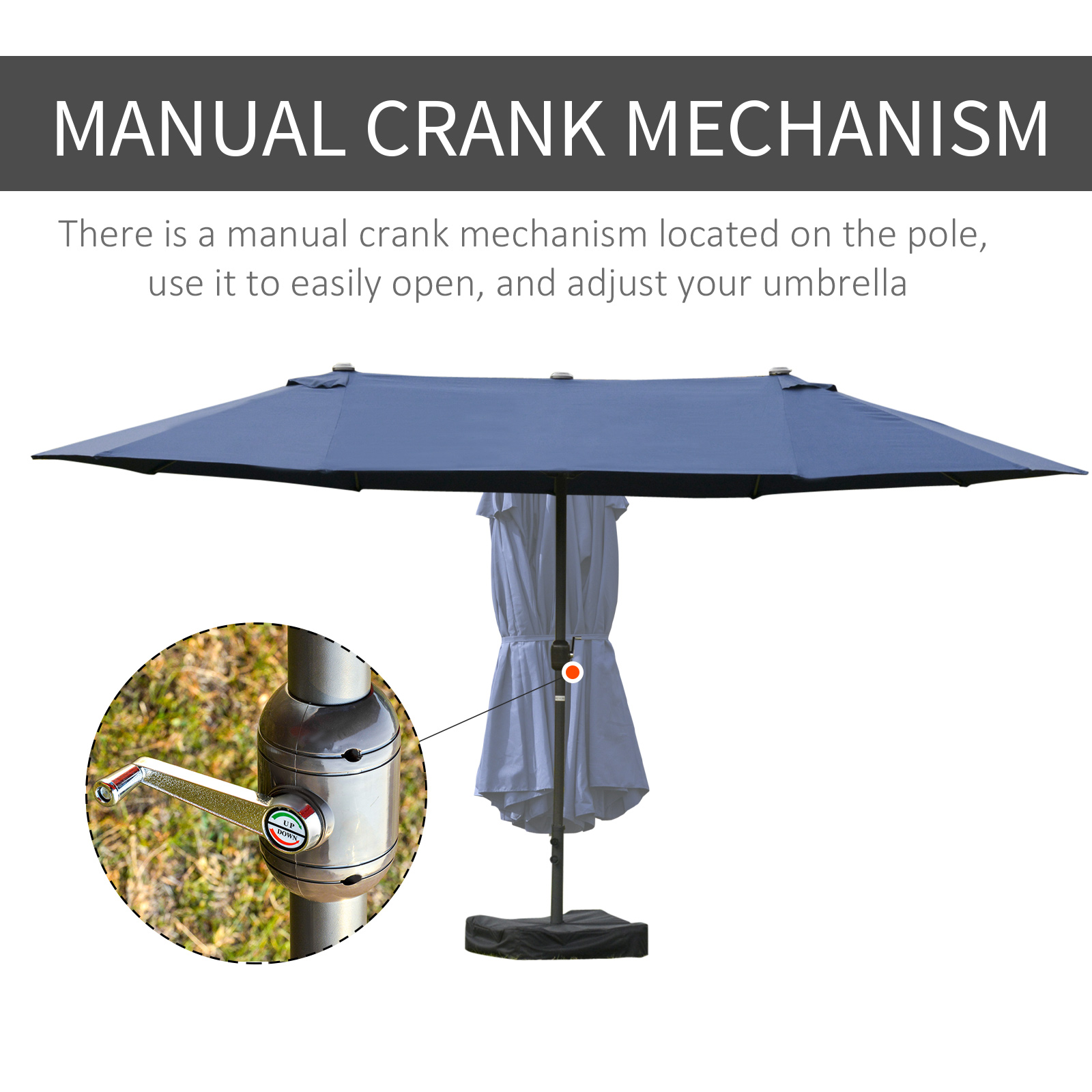 Double-Sided Patio Umbrella, Rust-Resistant Steel, Poolside Shade, Dark Blue - Image 6