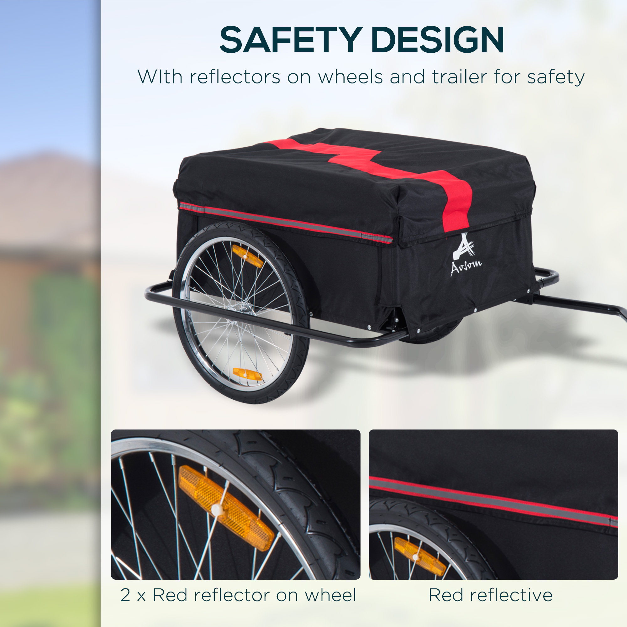 Bicycle Cargo Trailer, Two-Wheel Bike Luggage Wagon Trailer with Removable Cover, Wheel 20", Red