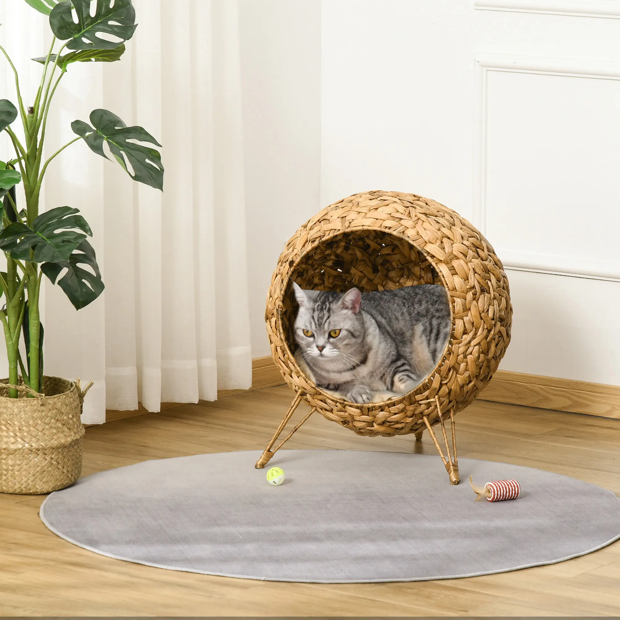 20.5" Weaved Cat Bed, Elevated Hand-woven Braided