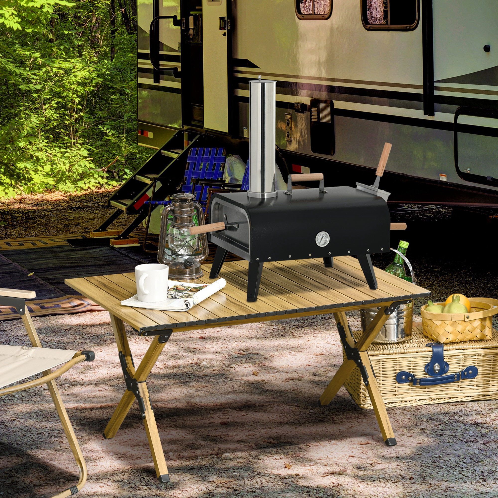 Pellet Wood Fired Pizza Oven Outdoor Pizza Maker with 12" Stone, Peel and Waterproof Cover