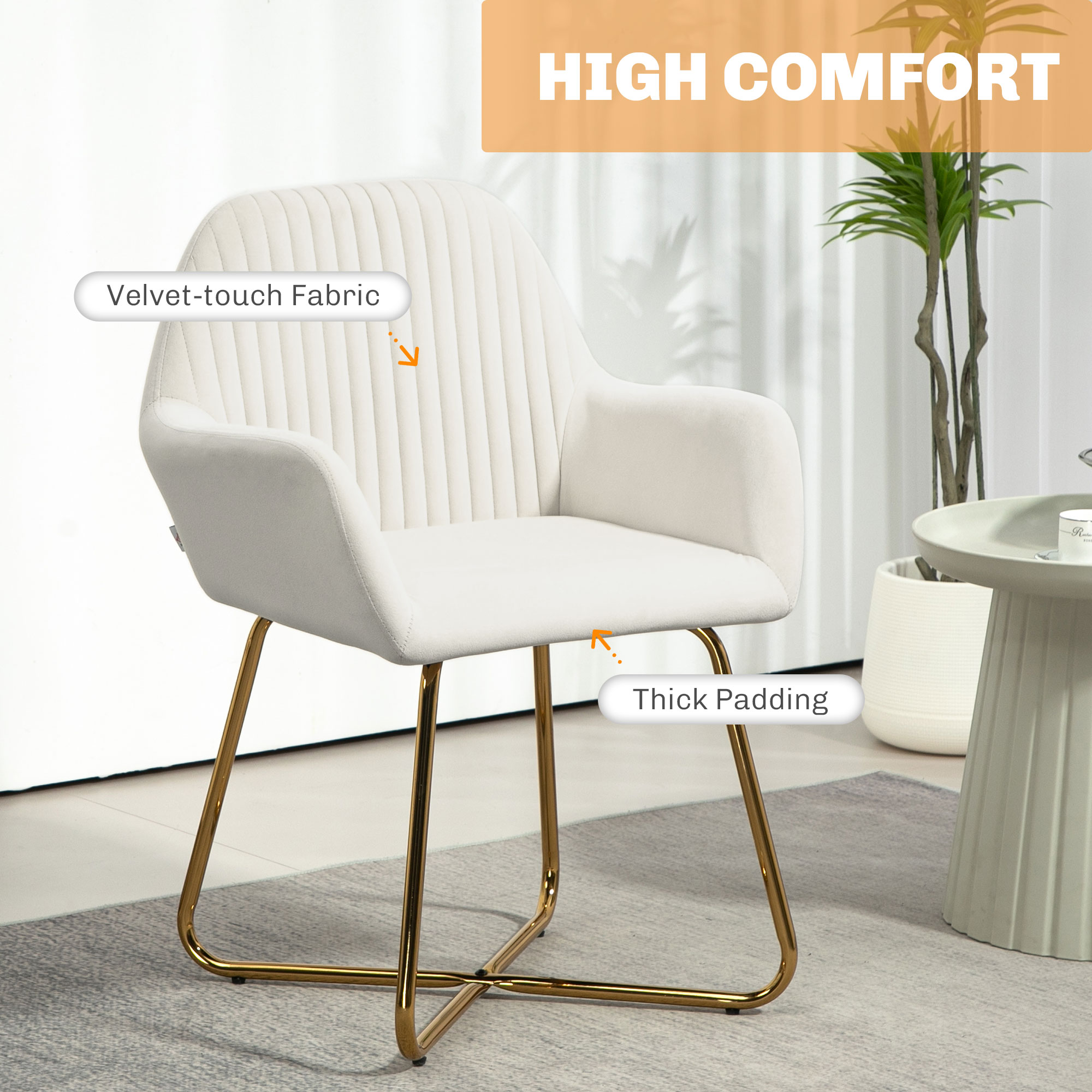 Modern Arm Chair Upholstered Accent With Metal Base For Living Room Cream White — image 5
