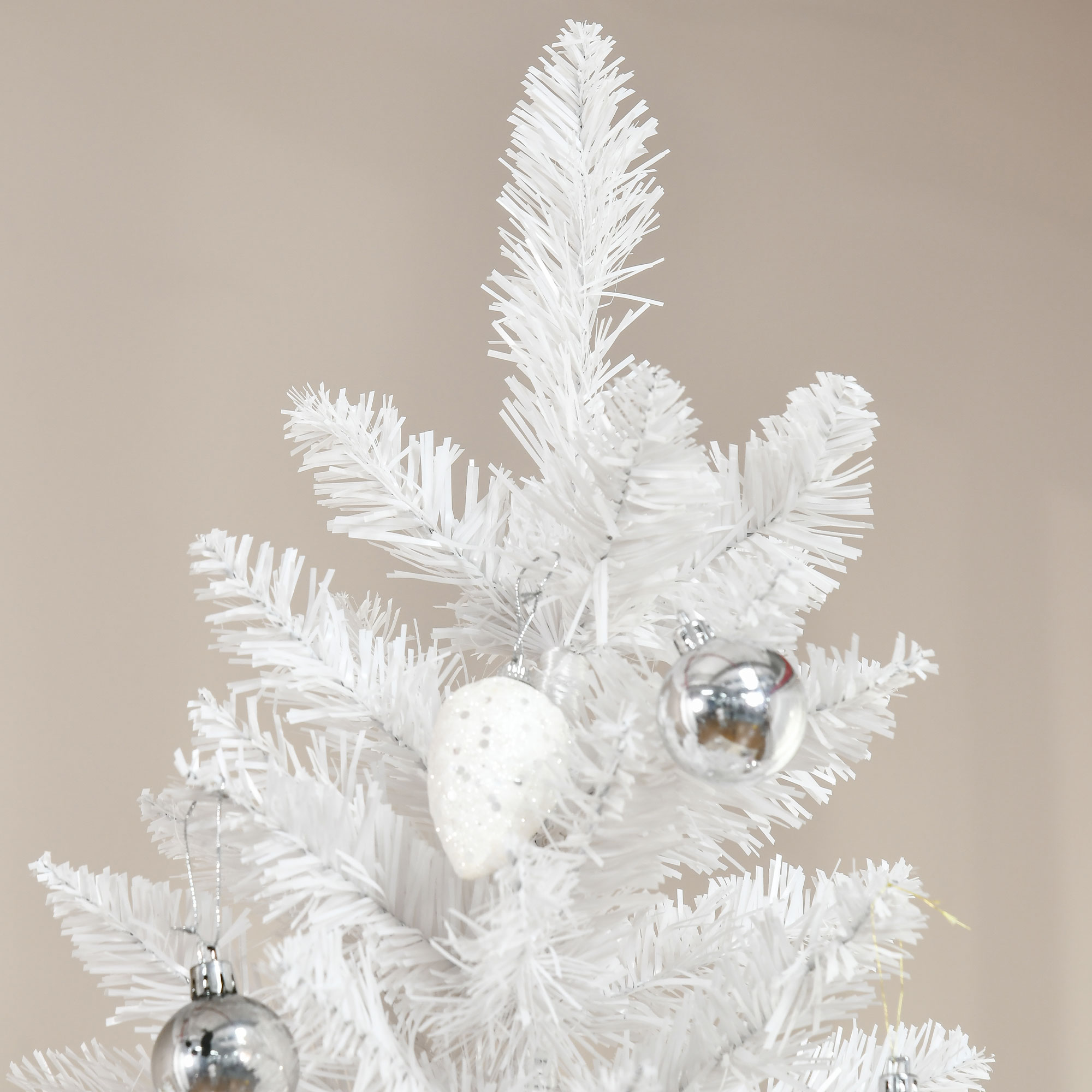  6' Tall Unlit Pencil Fir Artificial Christmas Tree with Realistic Branches and Steel Base, Pink and White
