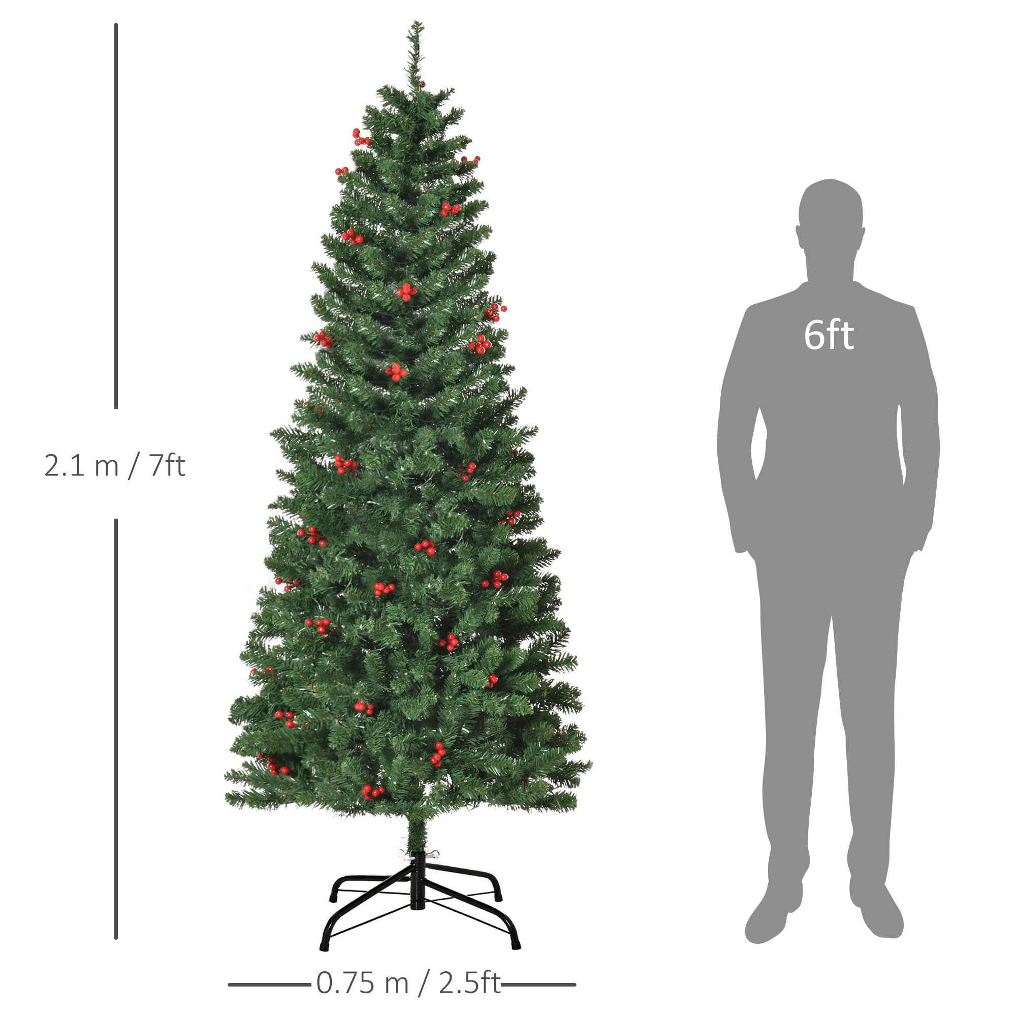 7FT Prelit Artificial Pencil Christmas Tree With Warm White LED Light, Red — image 2