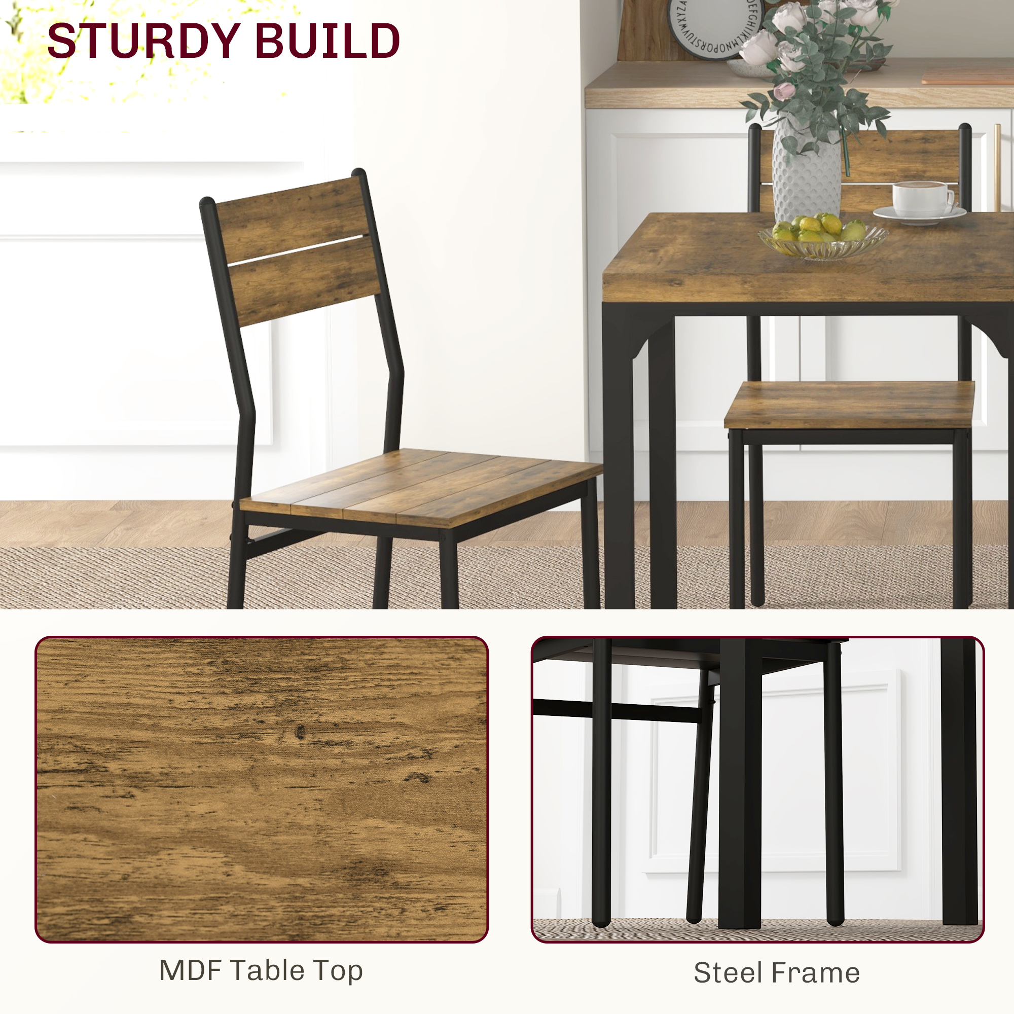 Three-Piece Minimal And Compact Dining Set, Rustic Brown — image 2