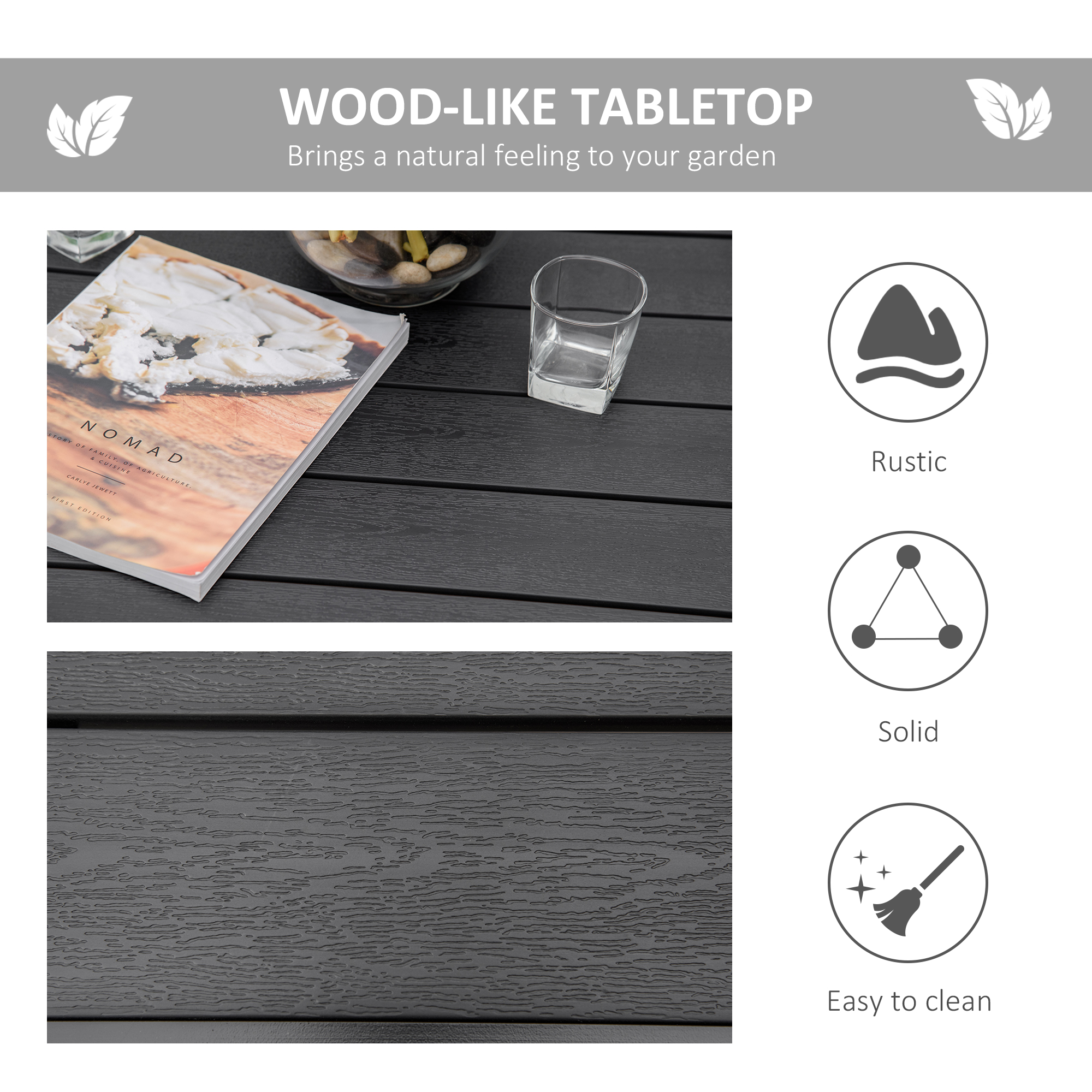 Patio Dining Table for 4, Rectangular Aluminum Outdoor Table for Garden Lawn Backyard, Black - Image 3
