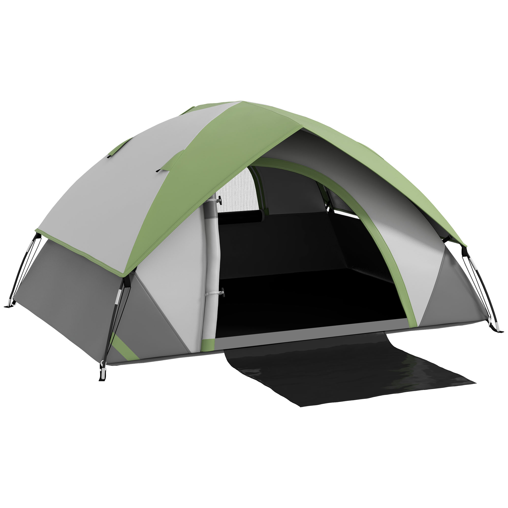 Two Man Single Room Dome Tent, With Accessories - Green/Grey - Image 1