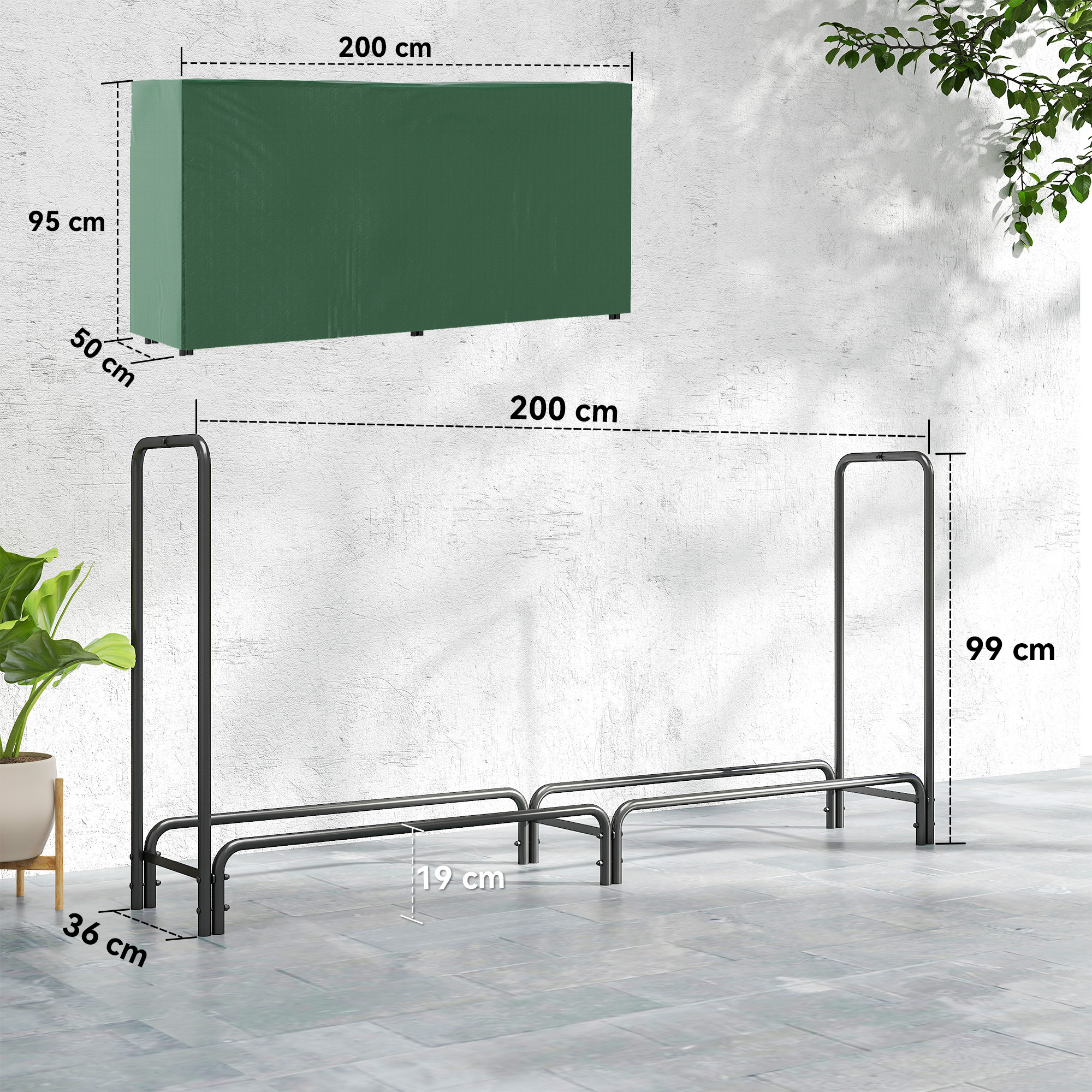 Firewood Rack With Waterproof Cover, Heavy Duty Metal Log Store Indoors — image 5