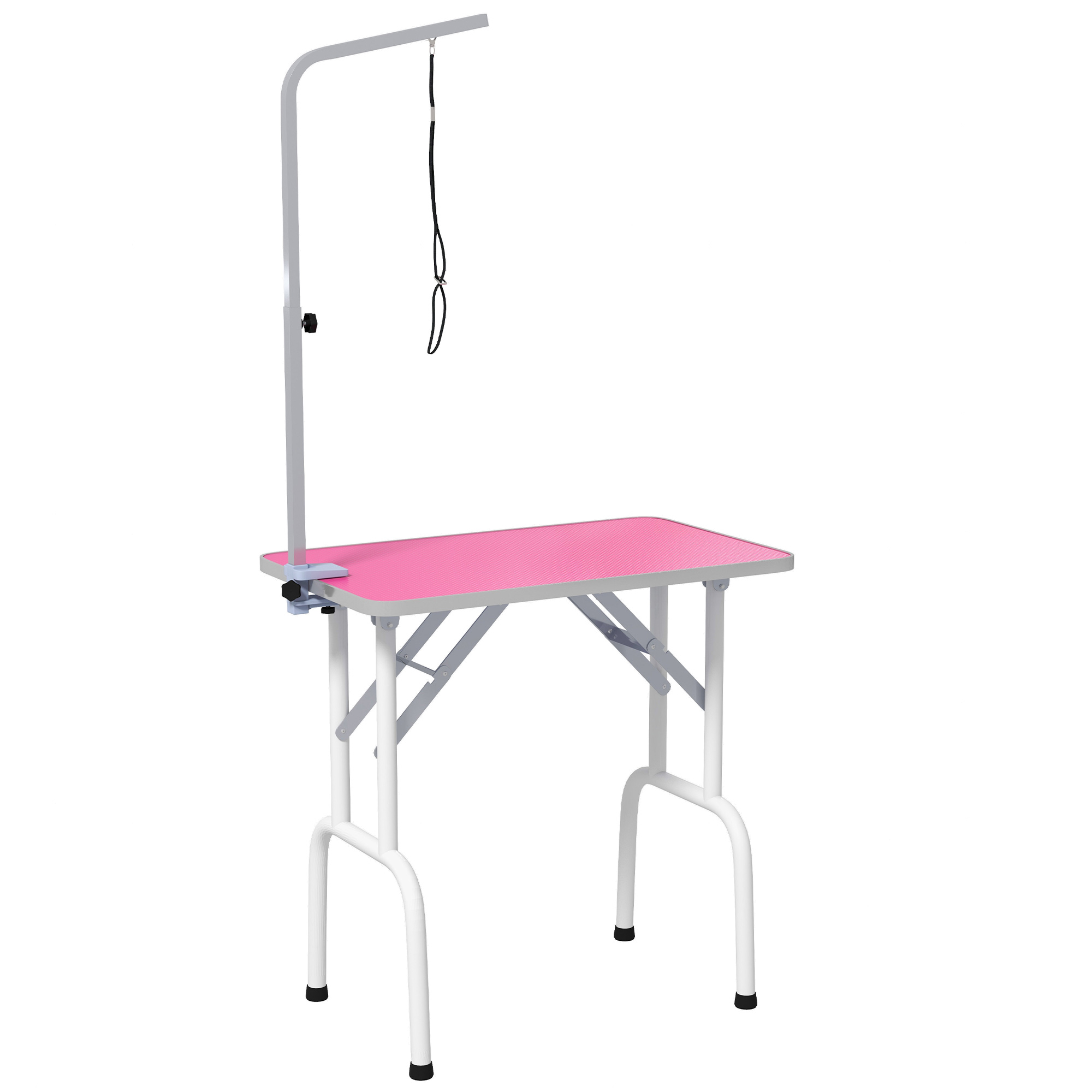 PawHut 32" Foldable Dog Grooming Table Pet Drying Beauty Table Adjustable Fixed Arm Rubber Top, Pink - Image 1