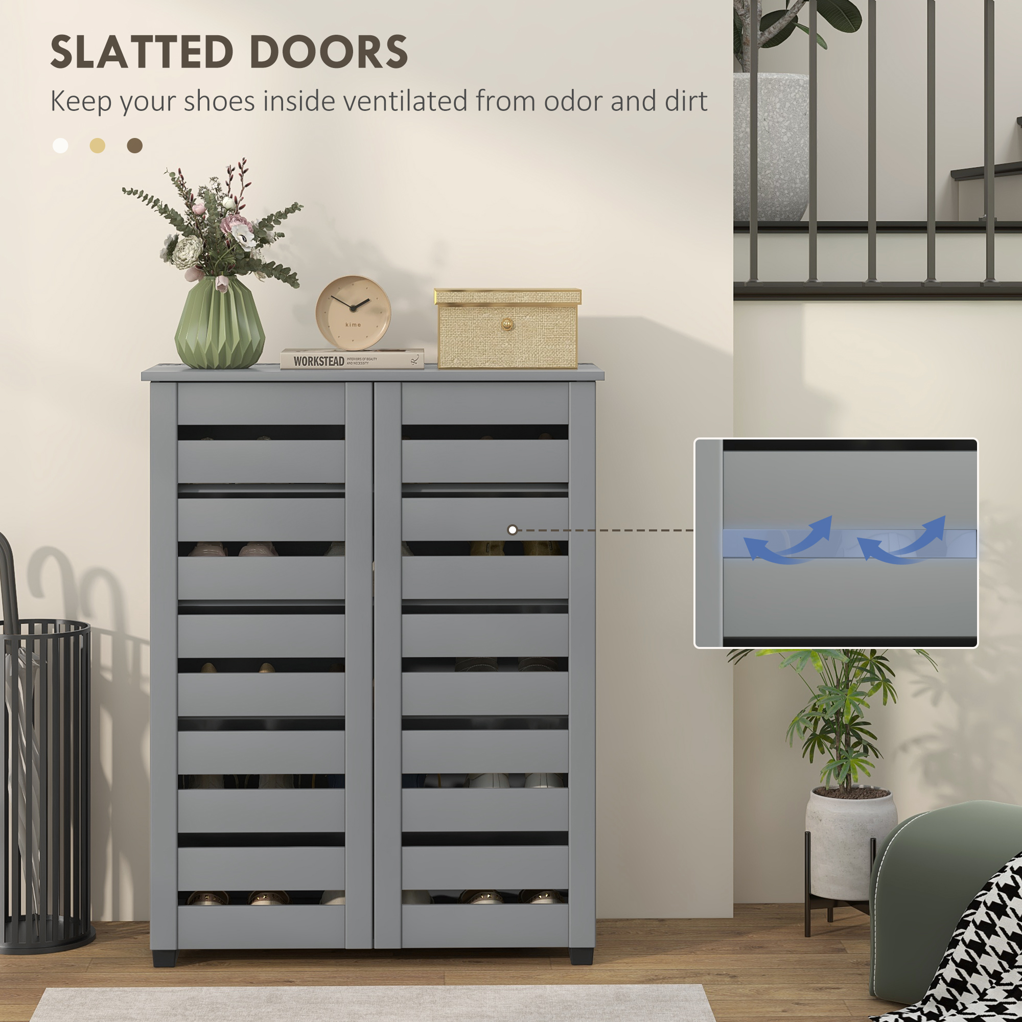 Narrow Shoe Cabinet For Entryway, 5-Tier Slim Storage With 2 Slatted Doors — image 5