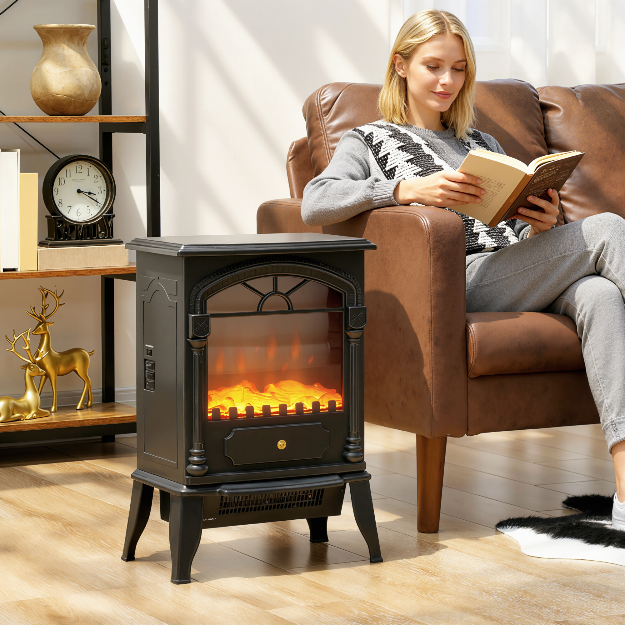 Electric Fireplace Stove Heater With 3D Flame Effect, 2000W1000W, Freestanding — image 3