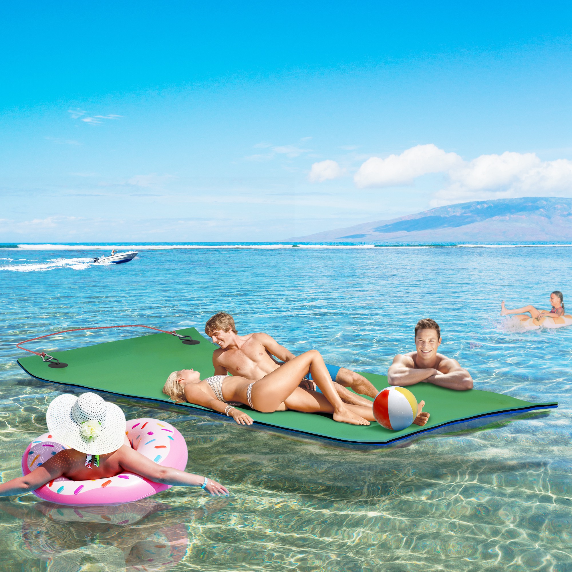 9 x 6 Lily Pad Water Mat for 2 Adults, Floating Water Pad for Lake, Pool, Ocean, Beach, and Boating, Green