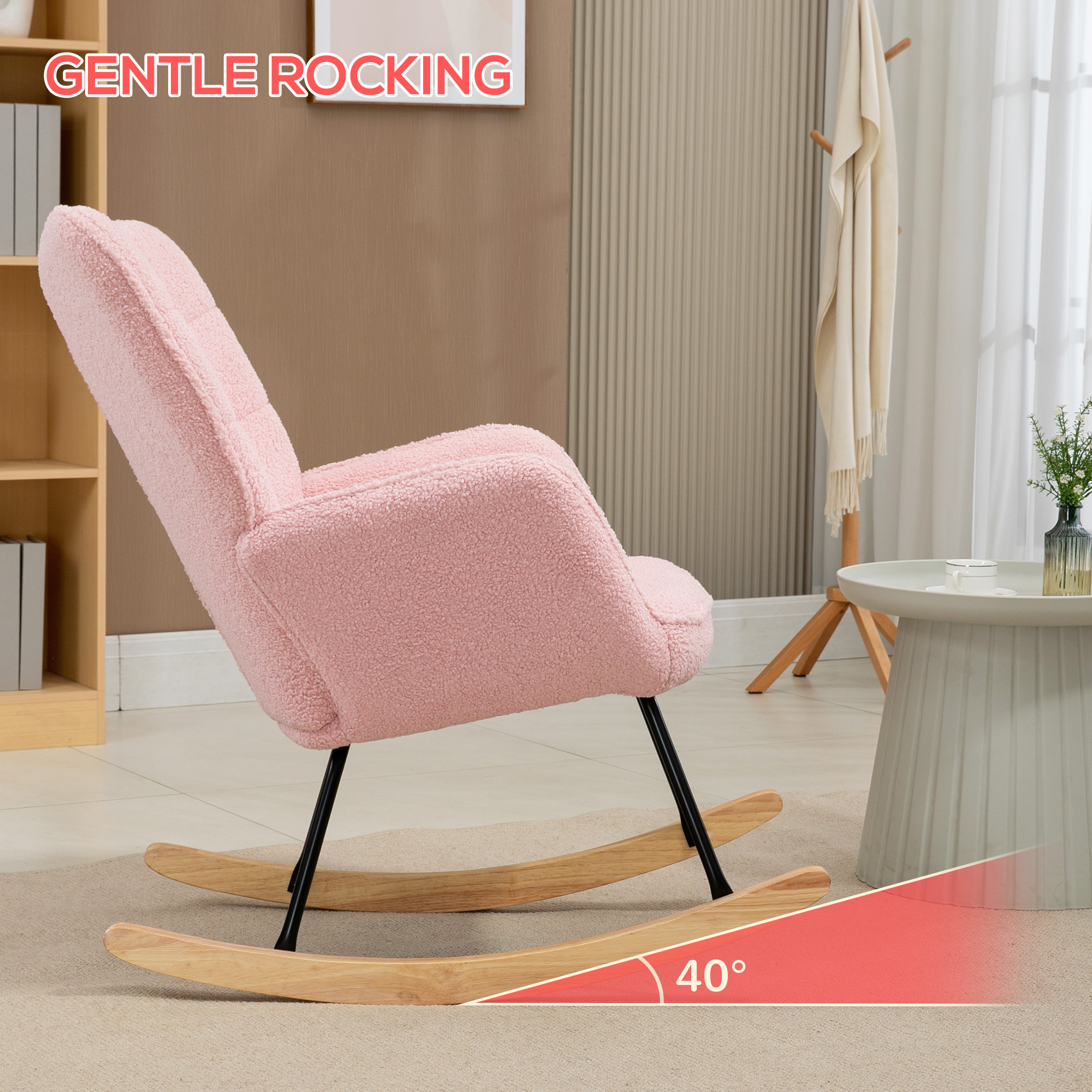 Soft Fleecey Rocking Wingback Chair - Pink — image 2