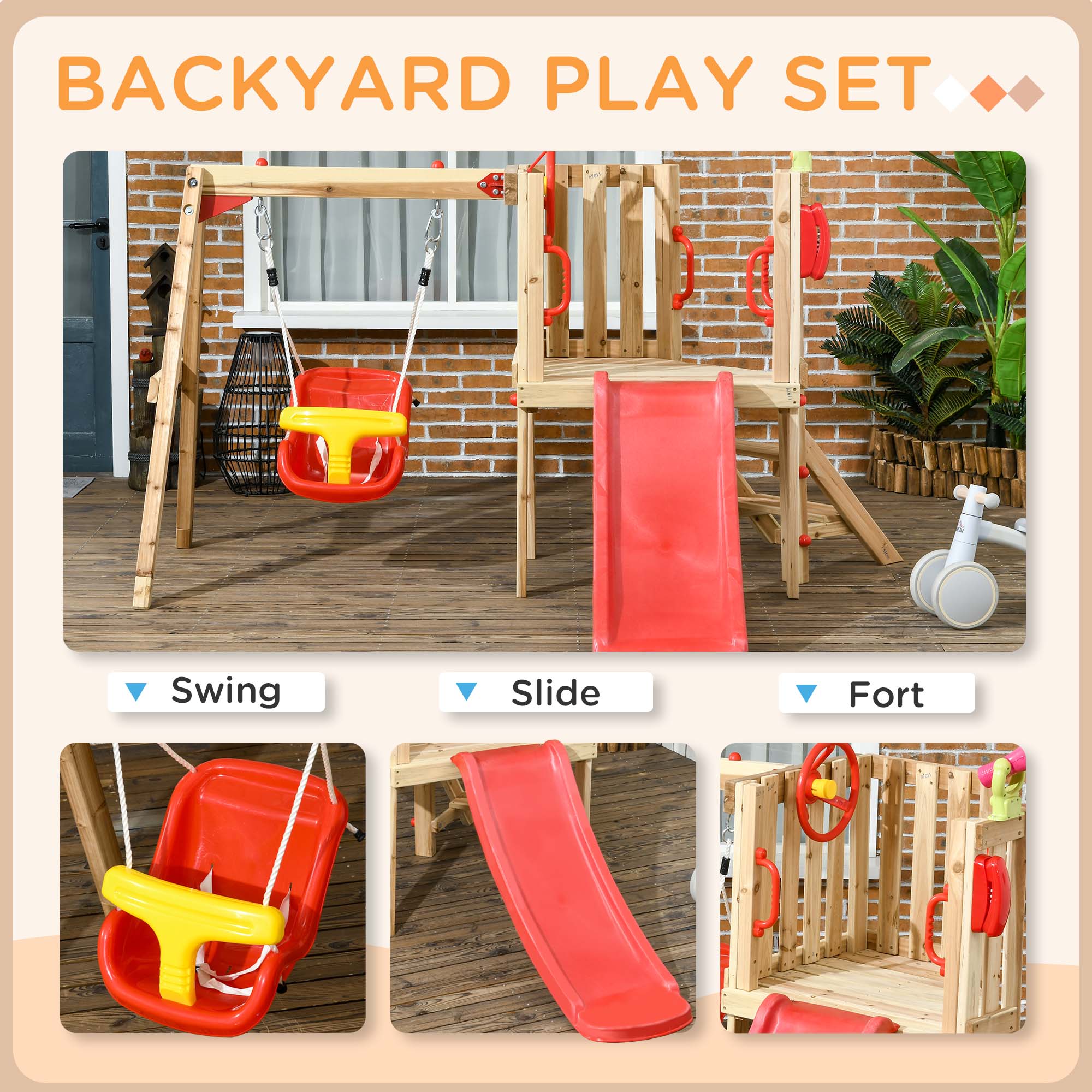 4-in-1 Wooden Swing Set with Swing β photo 5