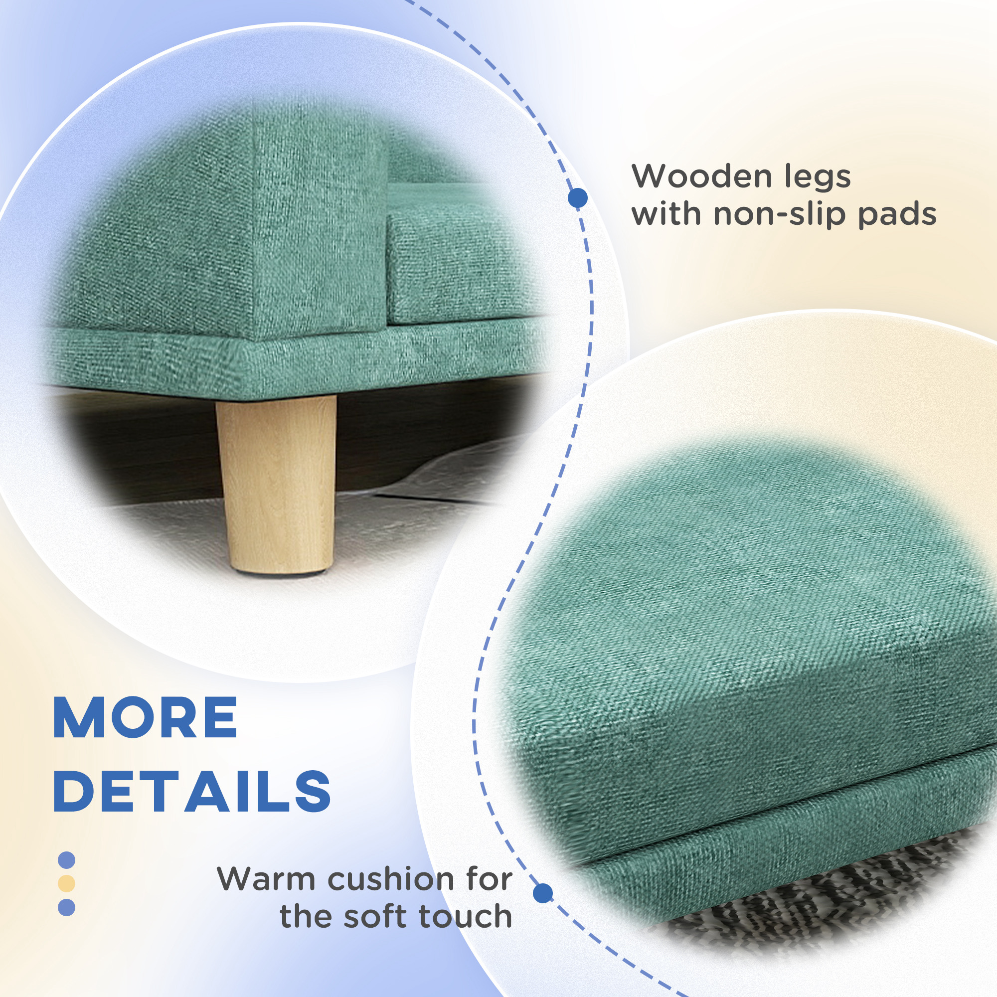  Dog Sofa Couch Bed with Washable Cushion for Large Dogs, Cats, Green