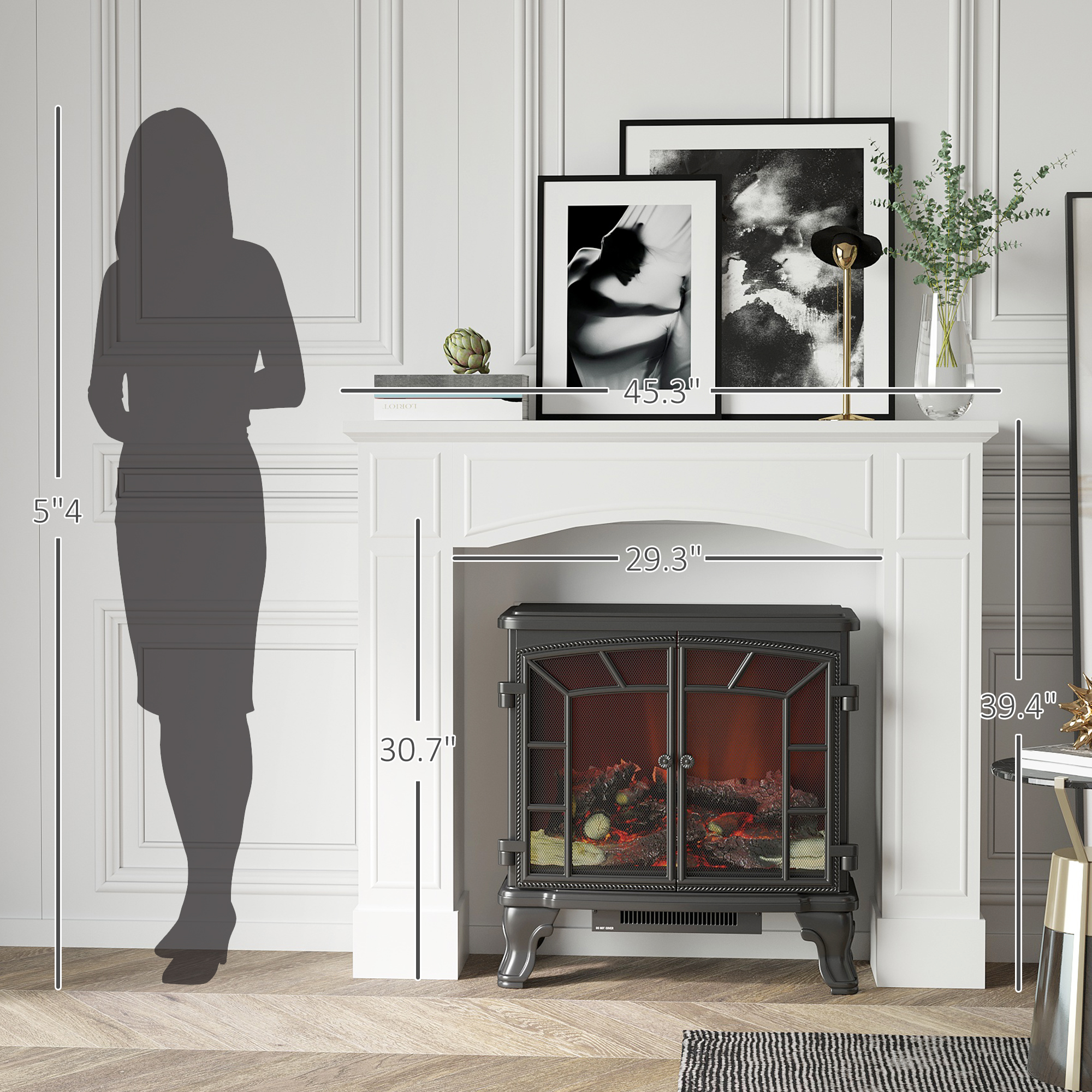 Modern Fireplace Mantel, Surround Mantels for Fireplace with Decorative Pattern Interior Width 29" White image 2