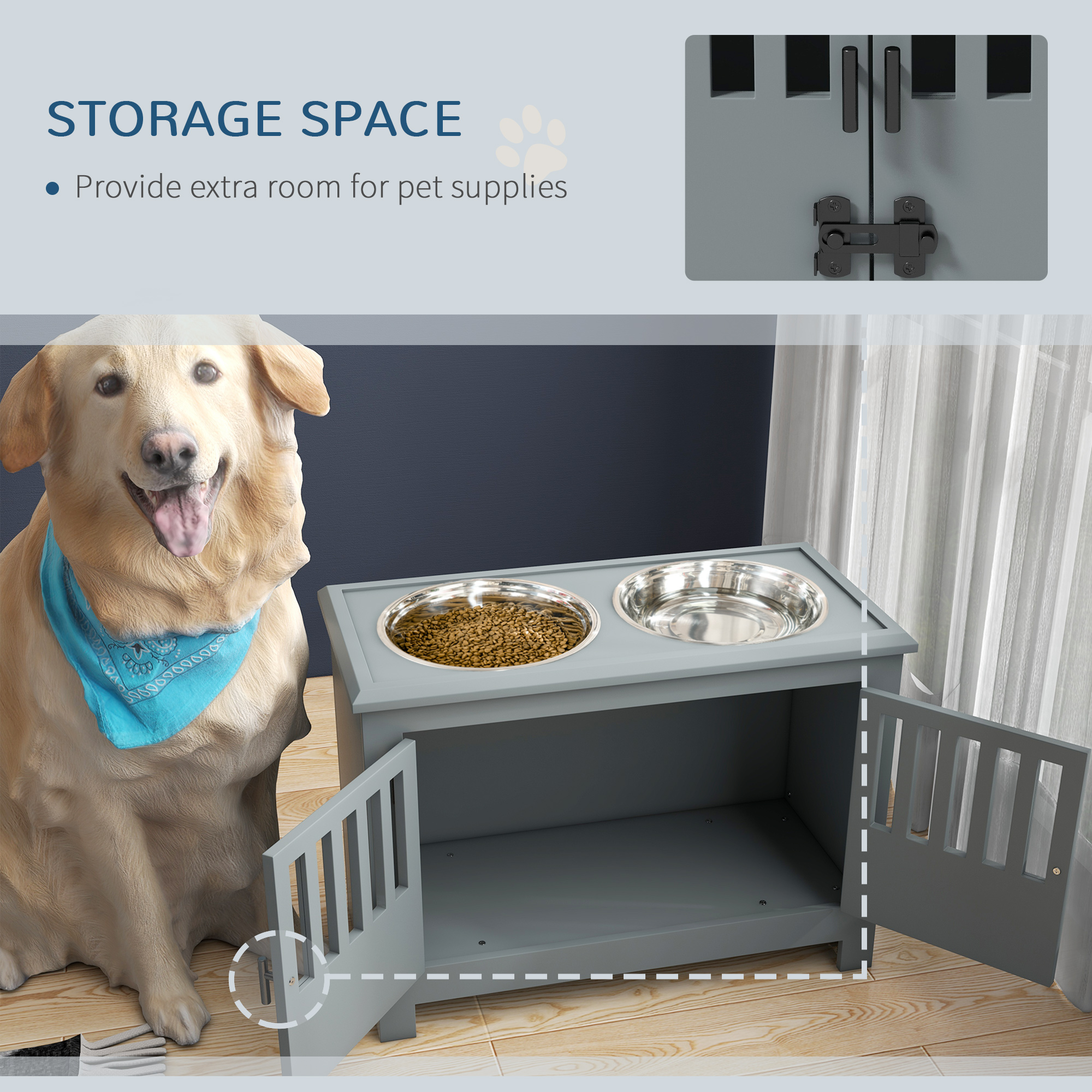  Dog Food Storage Cabinet with Bowls & Dog Feeding Station, Gray