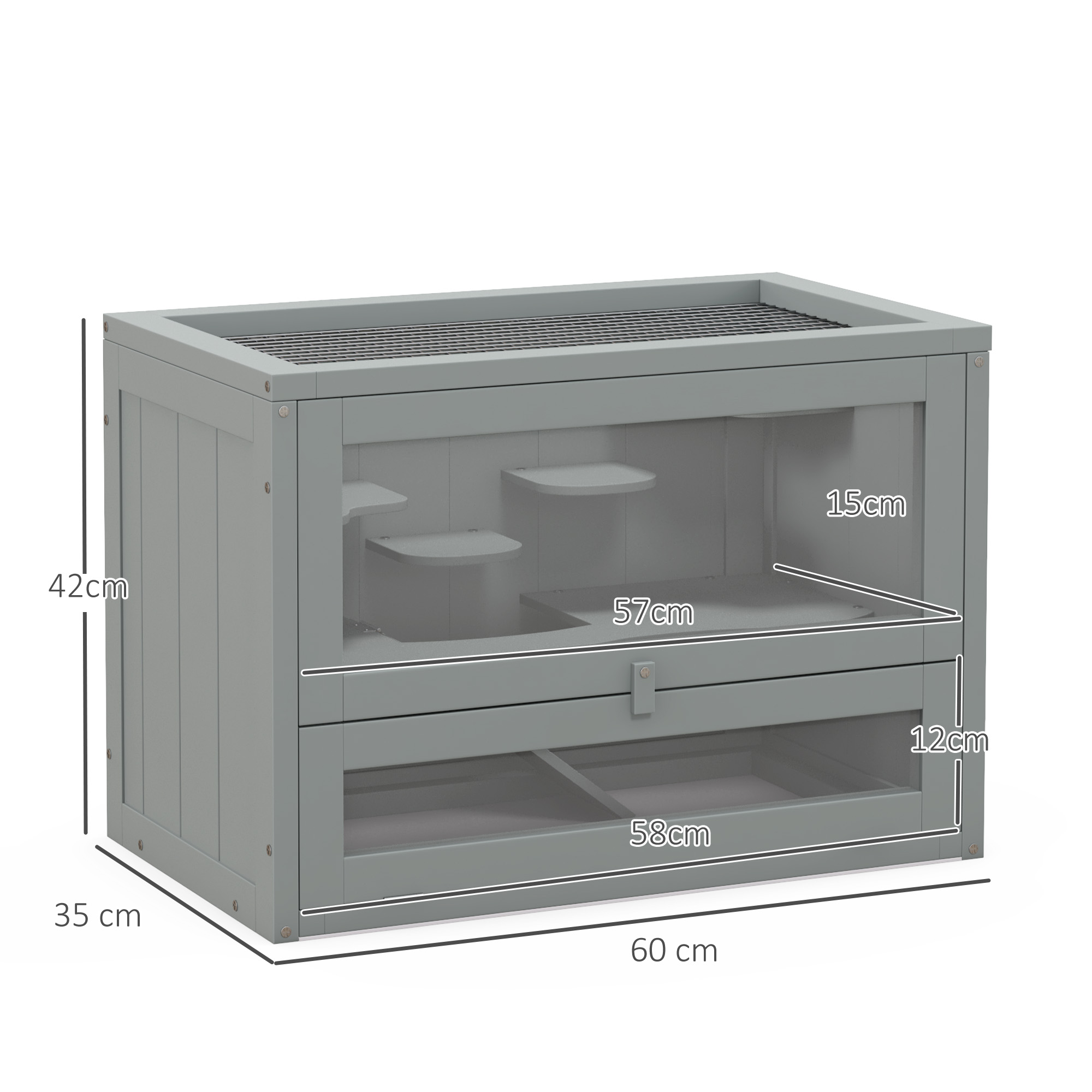 PawHut Wooden Hamster Cage Mouse Mice Rodent Small Animals Hutch Exercise Play House 60 X 35 X 42cm, Grey 4