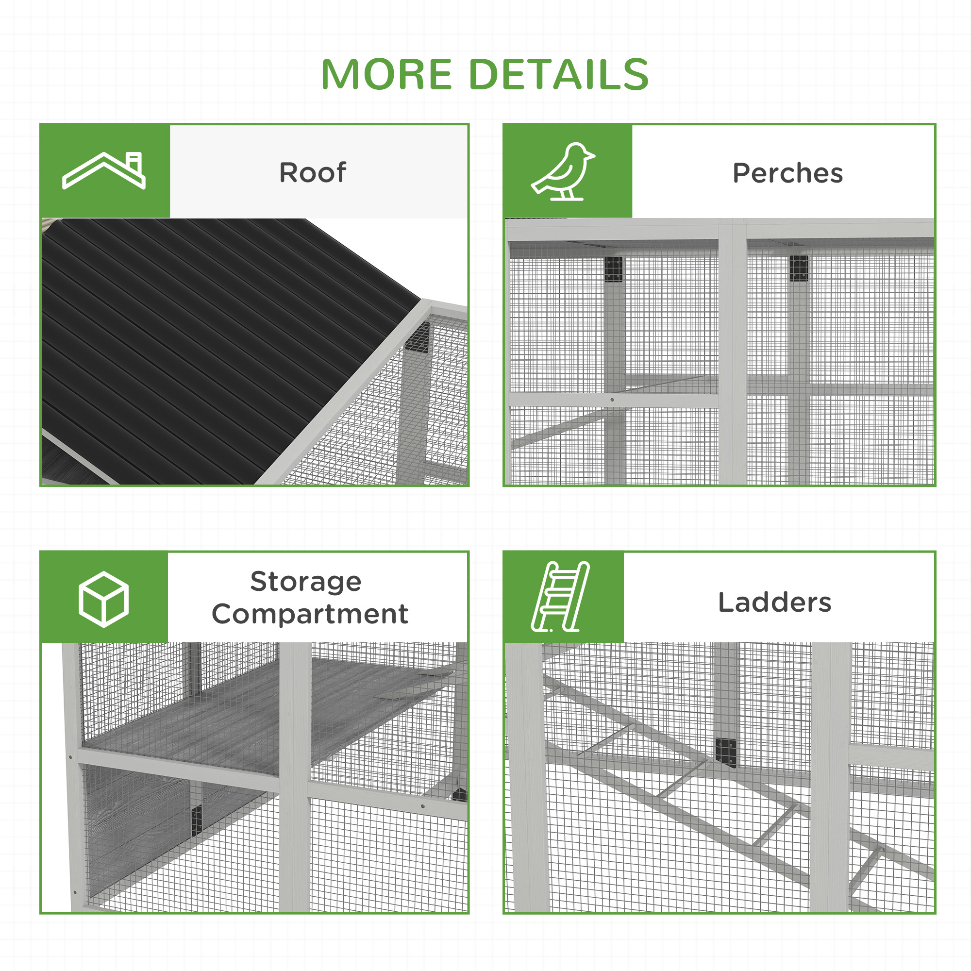  Wooden Chicken Coop Run for 6 - 10 Chickens, Hen House Add-On with Storage, Perches, 141.75" x 48" x 61", Gray