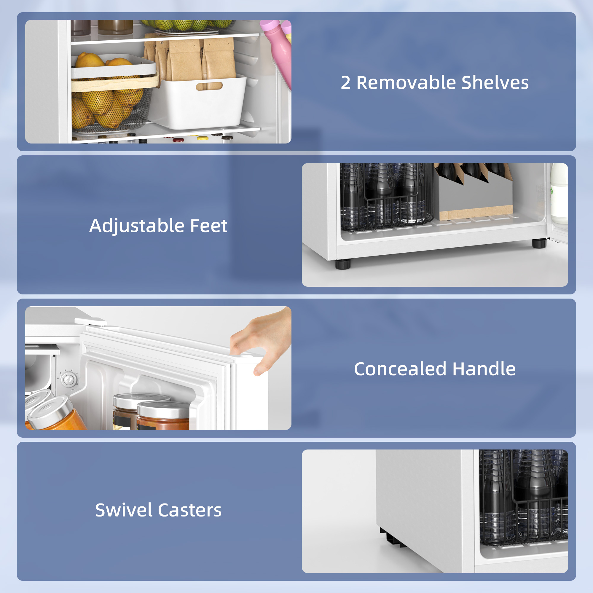  4.5 Cu.Ft Mini Fridge, Single Door Refrigerator with Freezer, Wheels, Adjustable Thermostat, Reversible Door, White