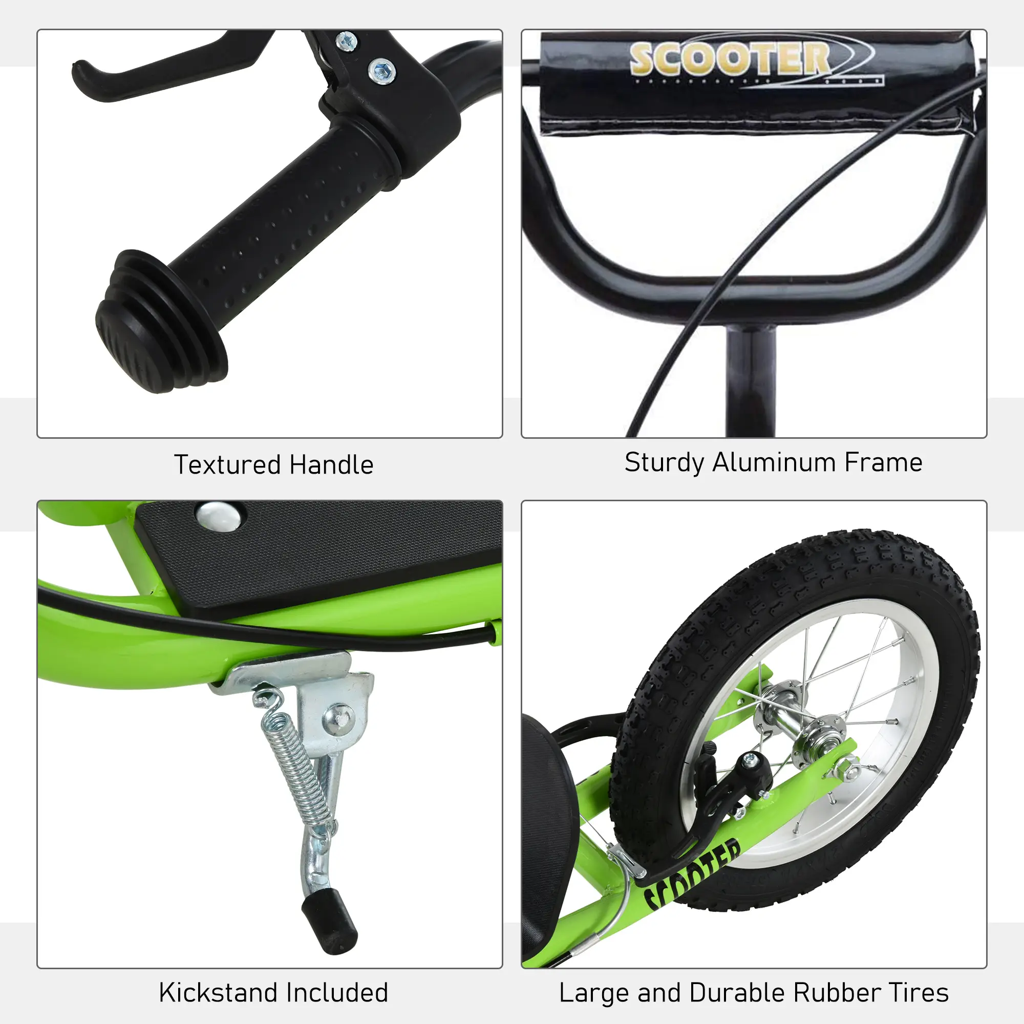 Youth Scooter Kick Scooter for Kids 5+ with Adjustable Handlebar 16" Front and 12" Rear Dual Brakes Inflatable Wheels, Green