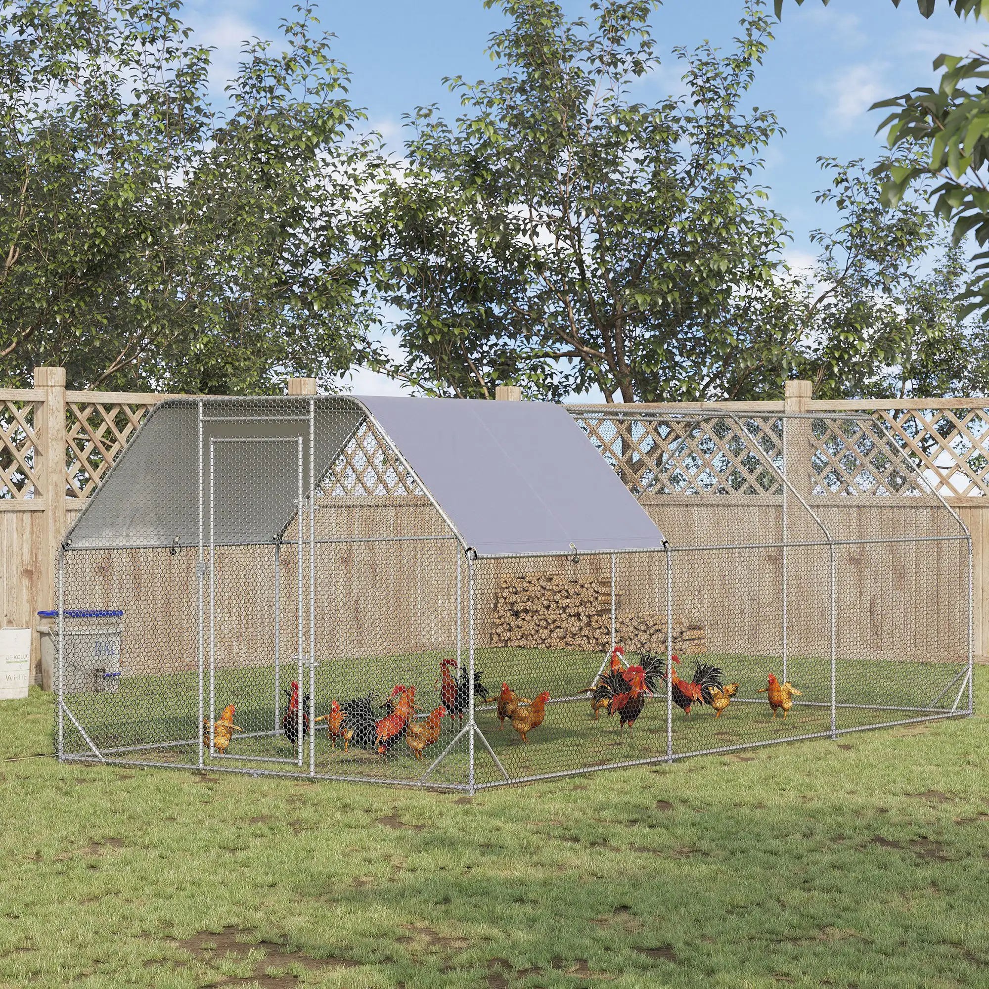 9.2 x 18.7 x 6.4 Large Chicken Coop Metal Chicken Run with Waterproof and Anti-UV Cover, Flat Shaped Walk in Fence Cage Hen House for Outdoor and Yard Farm Use,