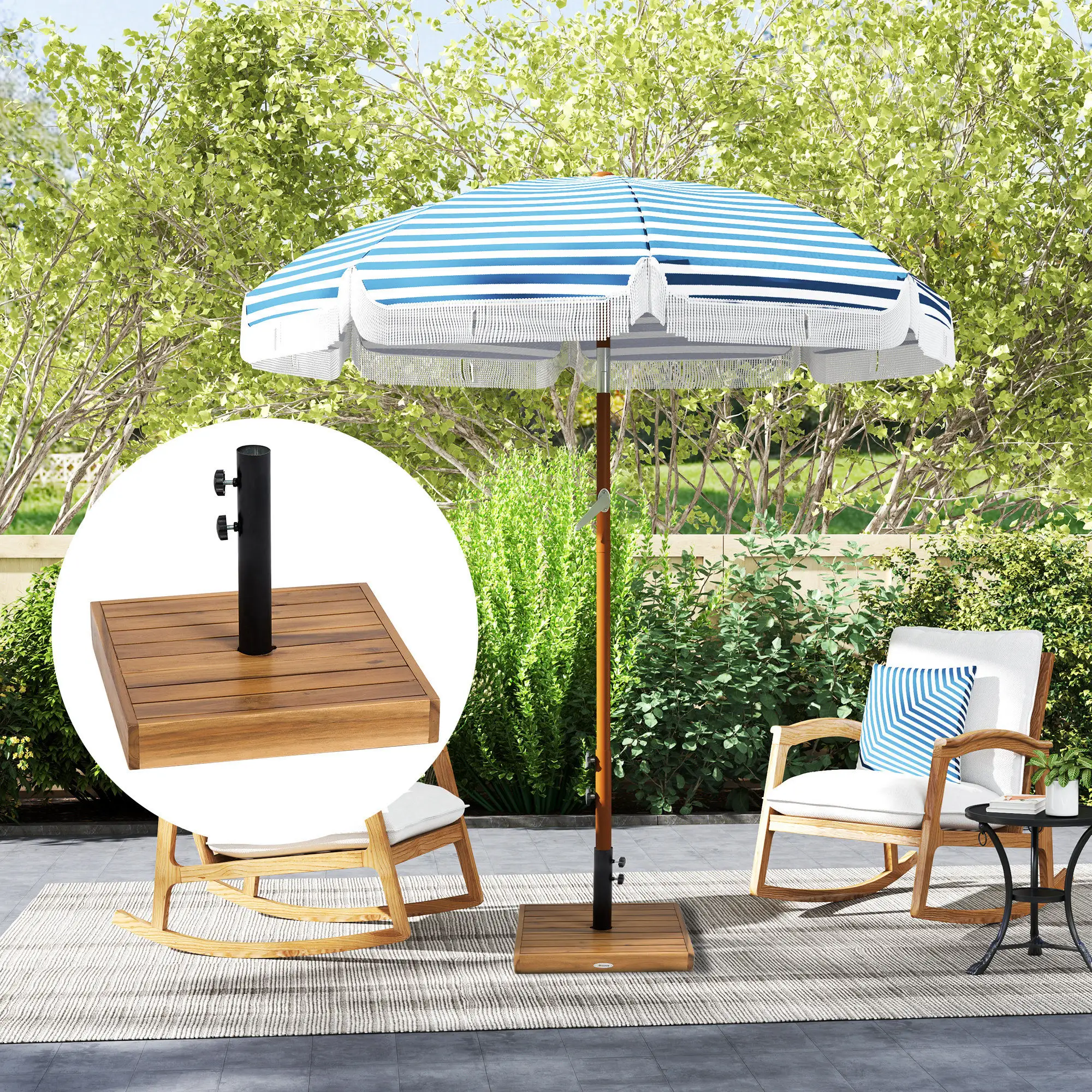 Patio Umbrella Base, 42 lbs. Concrete Heavy Duty Umbrella Base for 1.25/1.5" Poles, Teak
