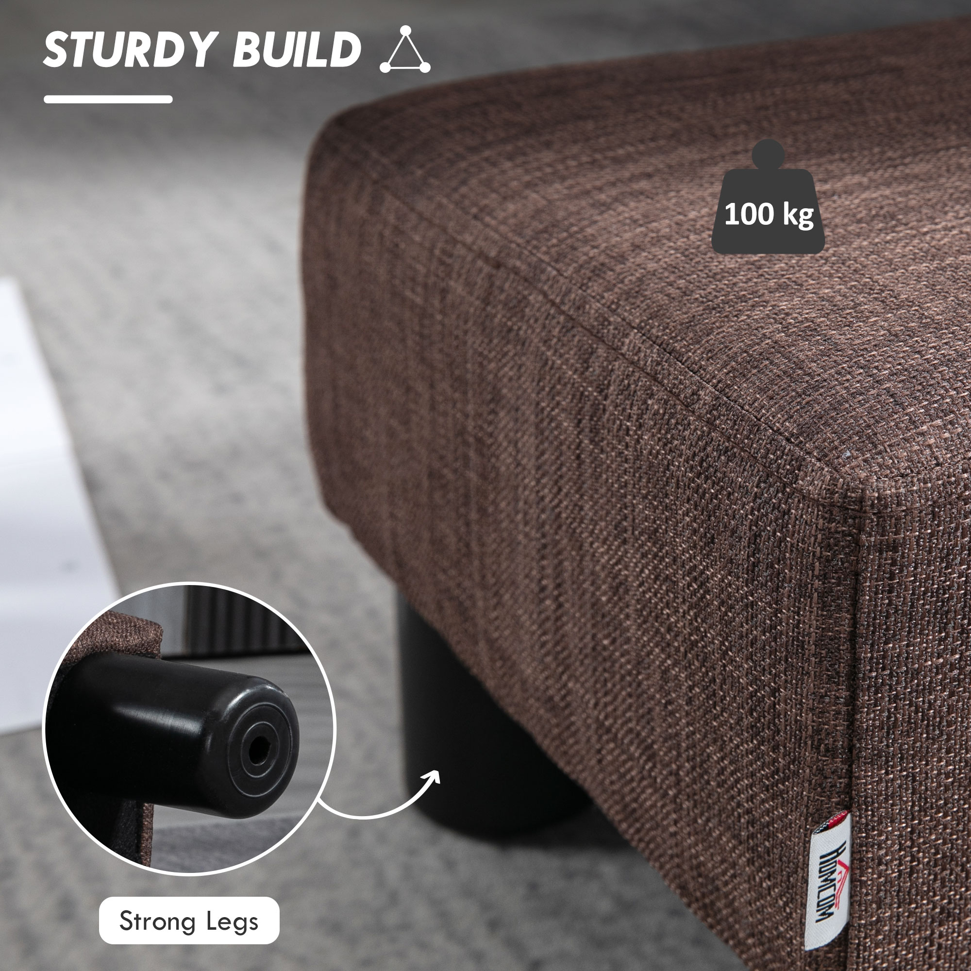 Linen Fabric Footstool Ottoman Cube With 4 Plastic Legs, Brown