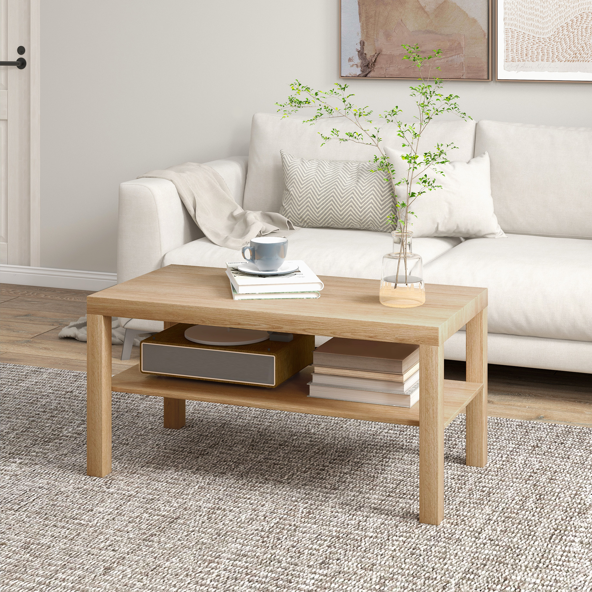2-Tier Coffee Table With Storage Shelf, Rectangular Centre For Living Room — image 2