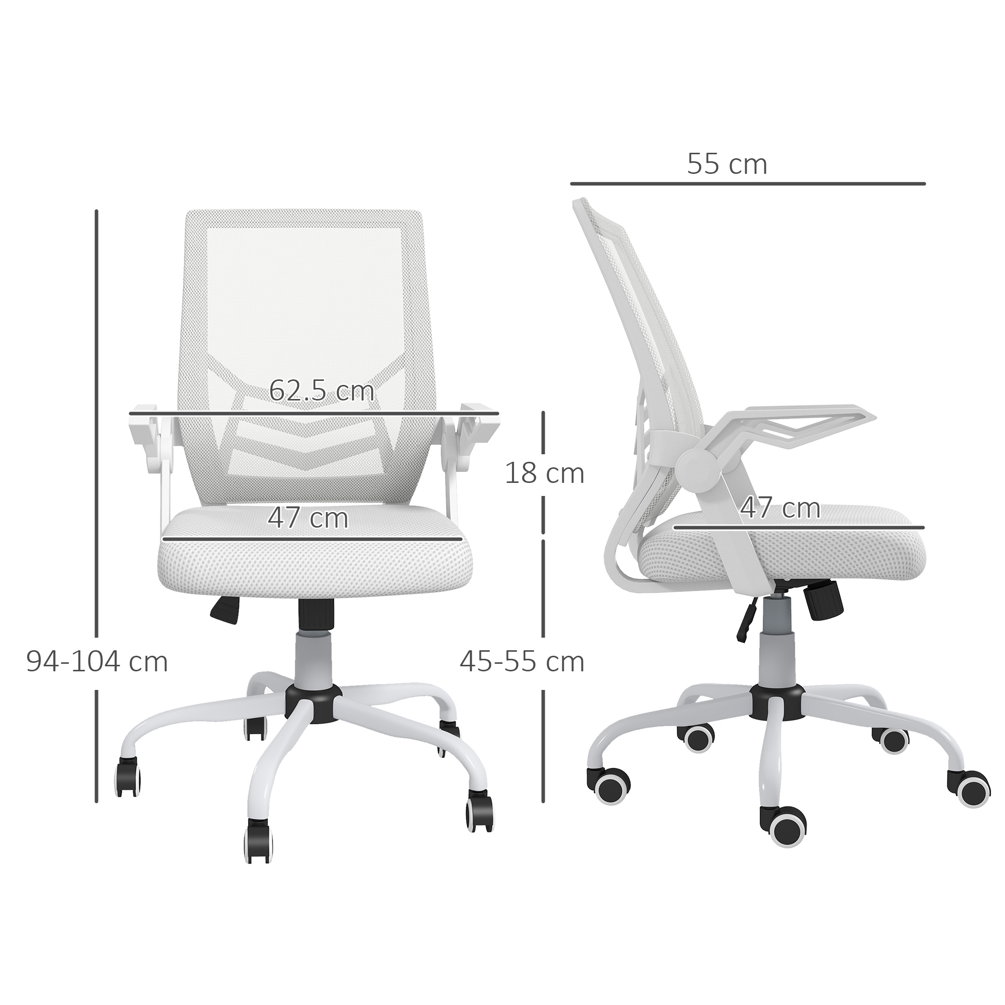 Vinsetto Mesh Office Chair, Computer Desk With Flip-up Armrests, Lumbar Back — image 2
