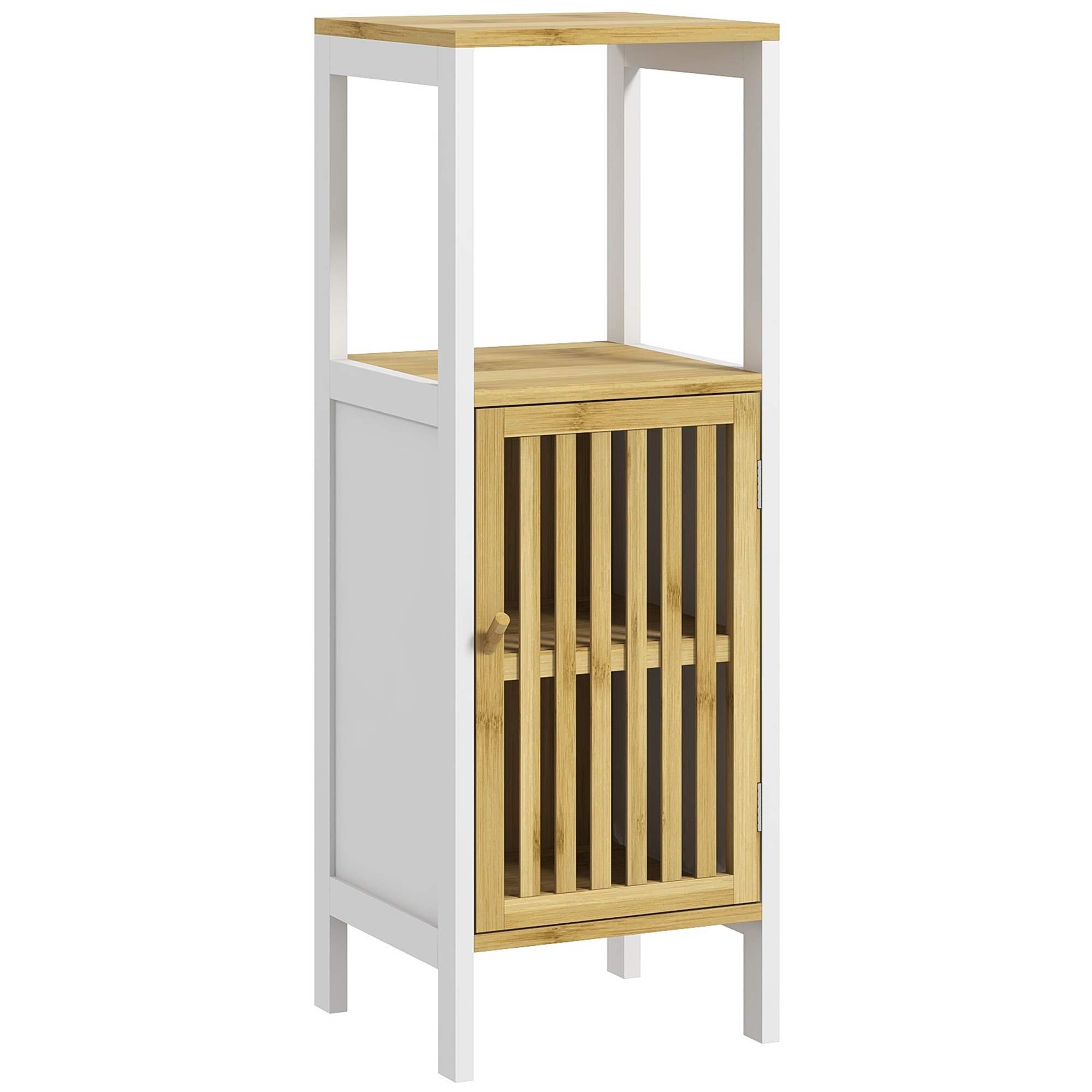 Bamboo-Blend Retro Cut-Out Bathroom Storage Unit, With Cupboard — image 3