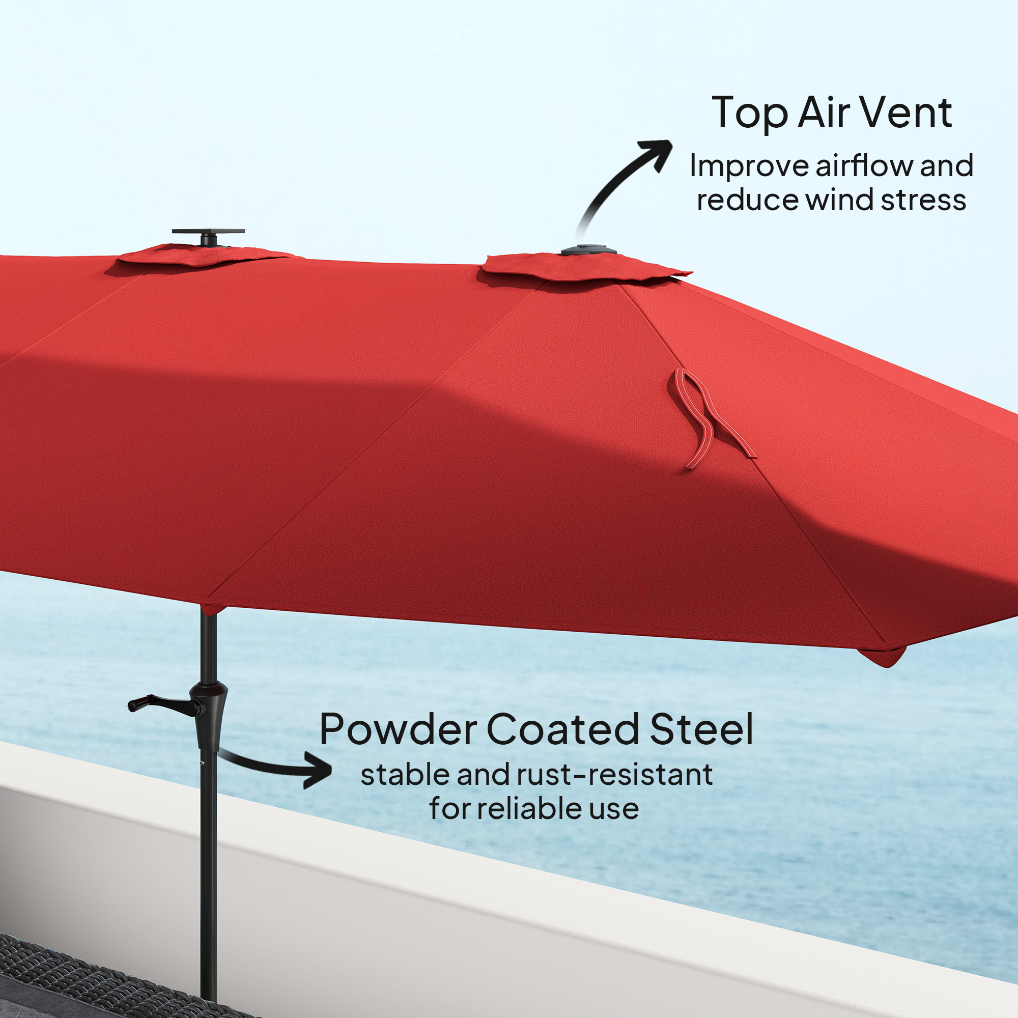13ft Double-Sided Market Umbrella, Large Patio Umbrella with Solar Lights, Crank Handle for Garden, Pool, Yard, Wine Red
