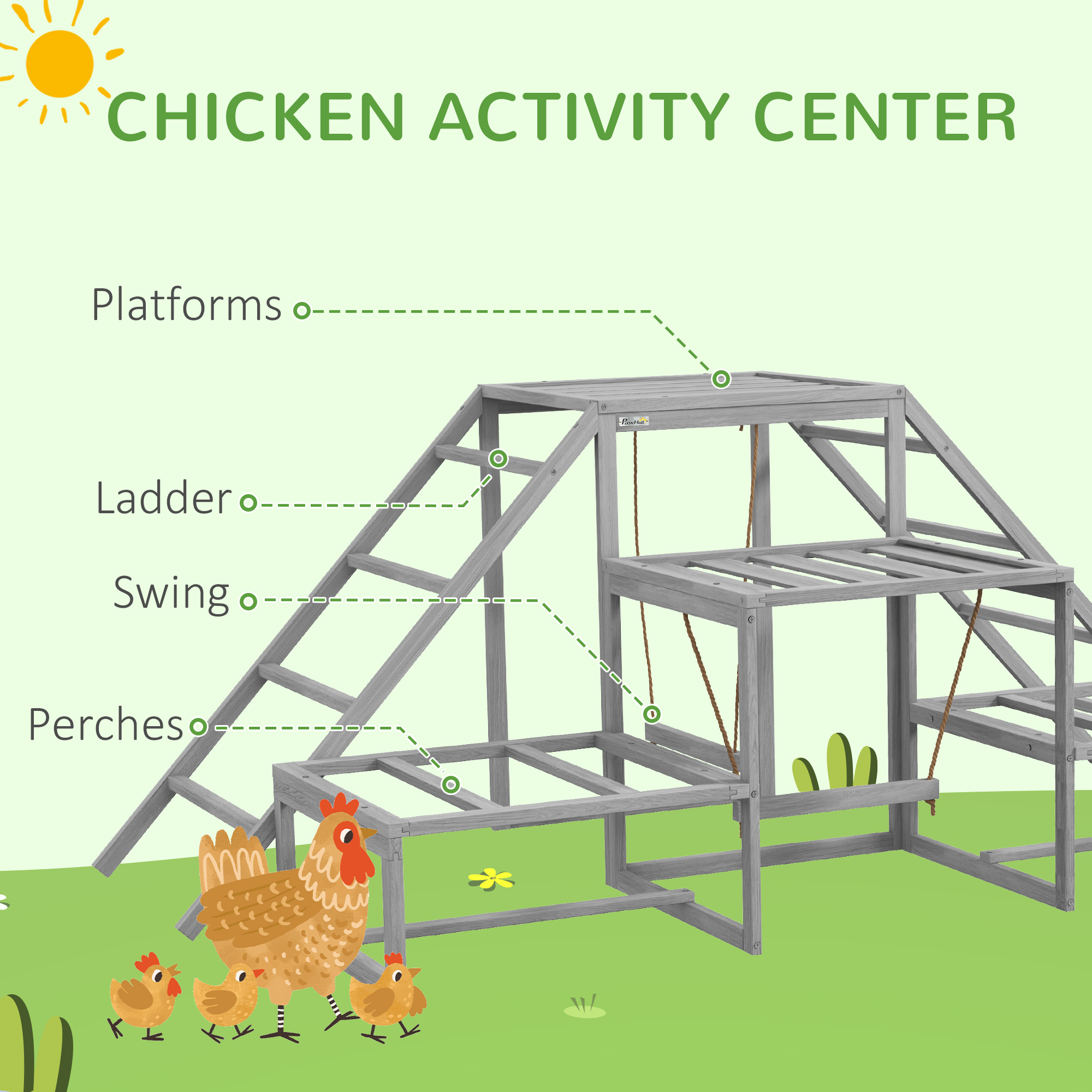 Chicken Roost Toys for Chickens Hens, Coop Accessories with Wood Stand, Ladder Platforms, for 10-15 Chickens