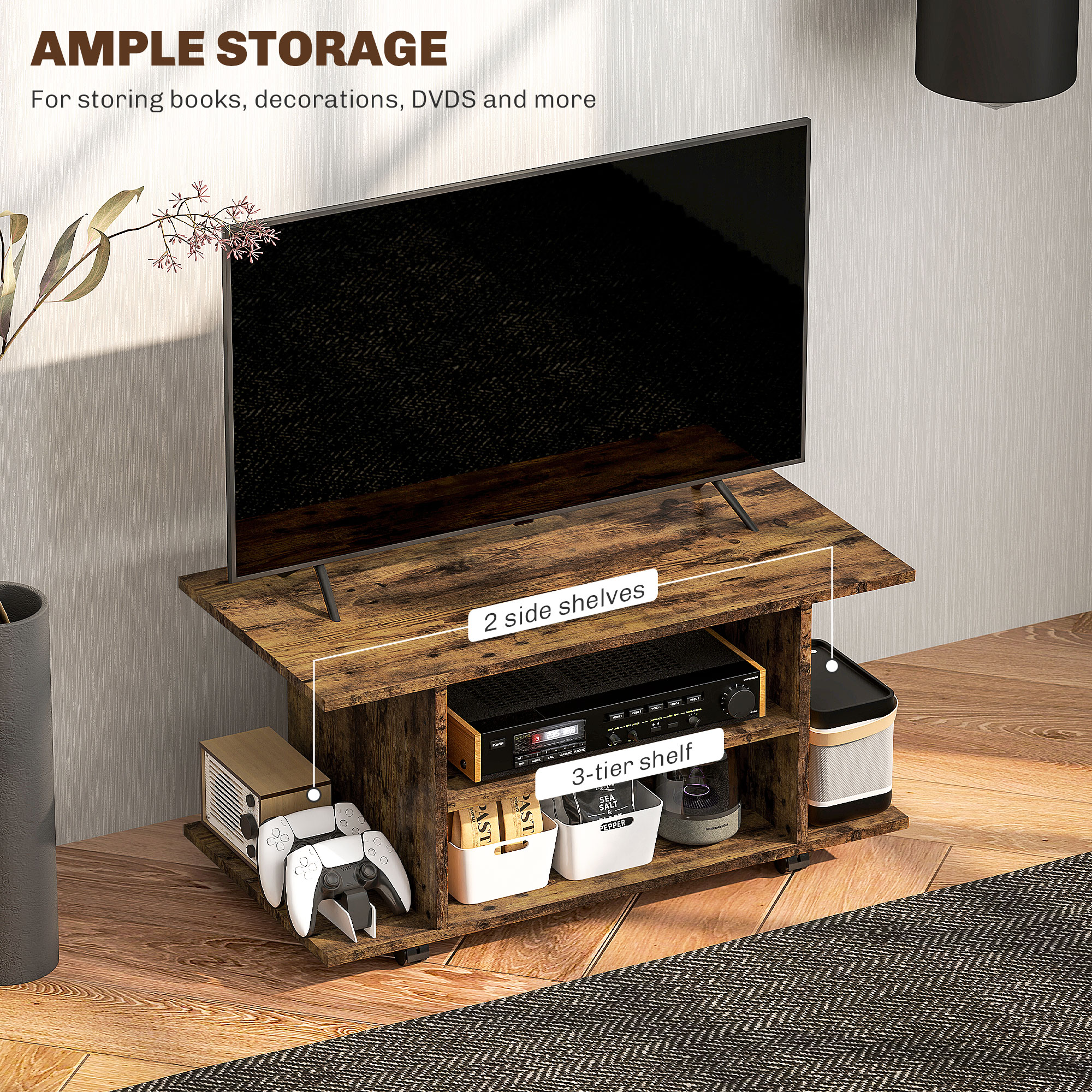 Modern TV Cabinet Stand Storage Shelves Table Mobile Bedroom Furniture — image 2