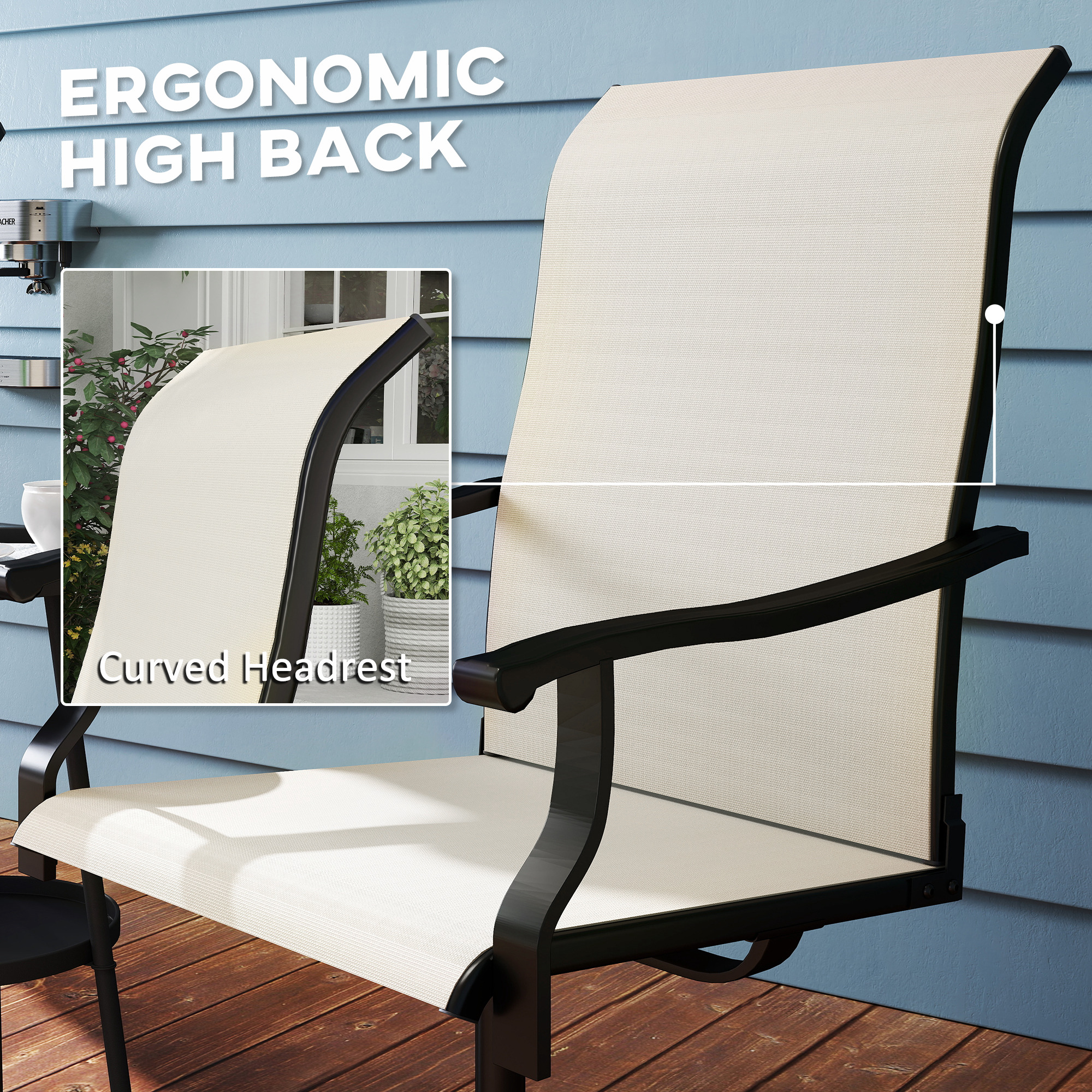 Patio Swivel Chairs Set of 2, High Back Patio Dining Chairs with All-Weather Mesh for Backyard, Lawn, Garden, Beige - 6