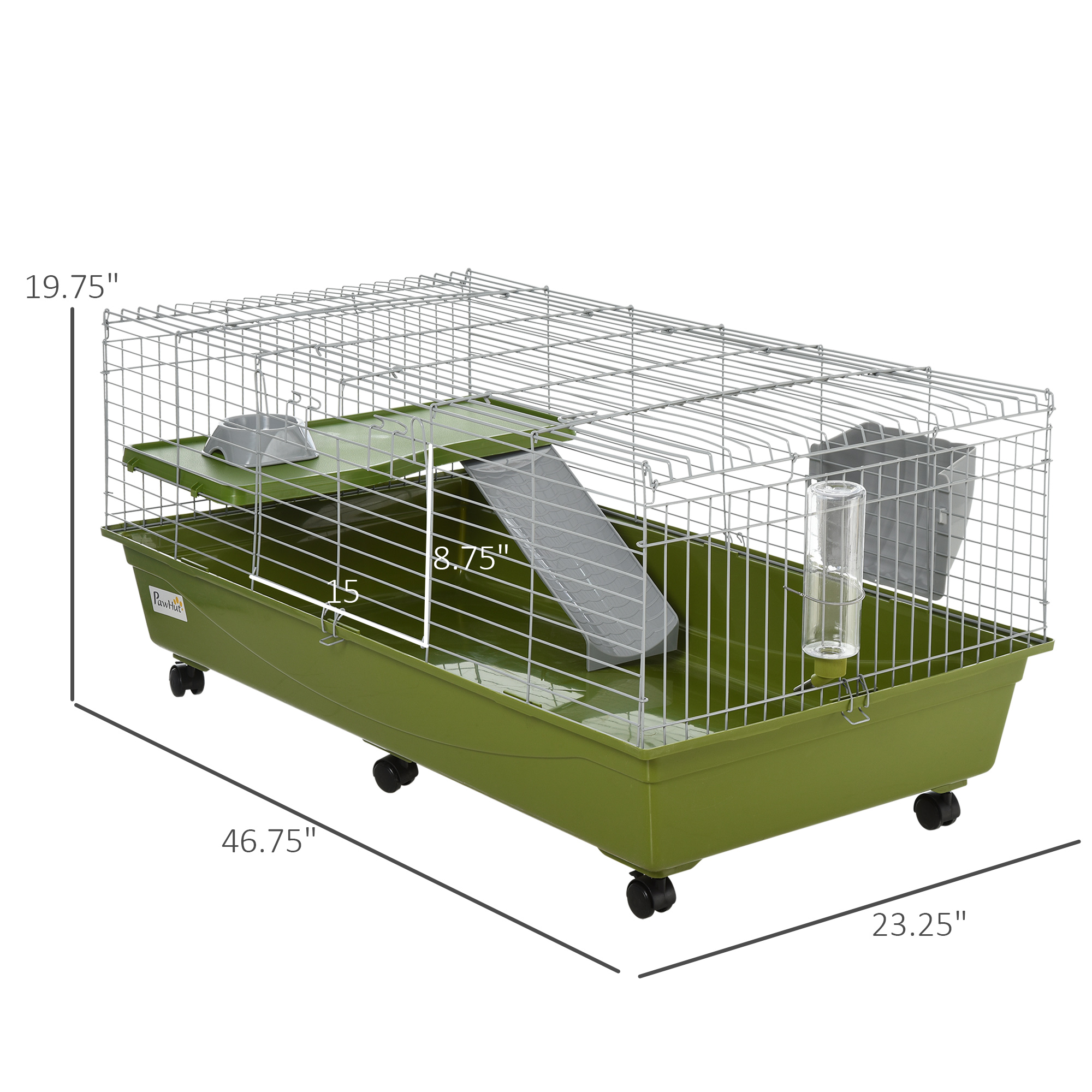  47" Small Animal Cage Chinchilla Guinea Pig Hutch Pet House with Platform Ramp, Food Dish, Wheels, & Water Bottle