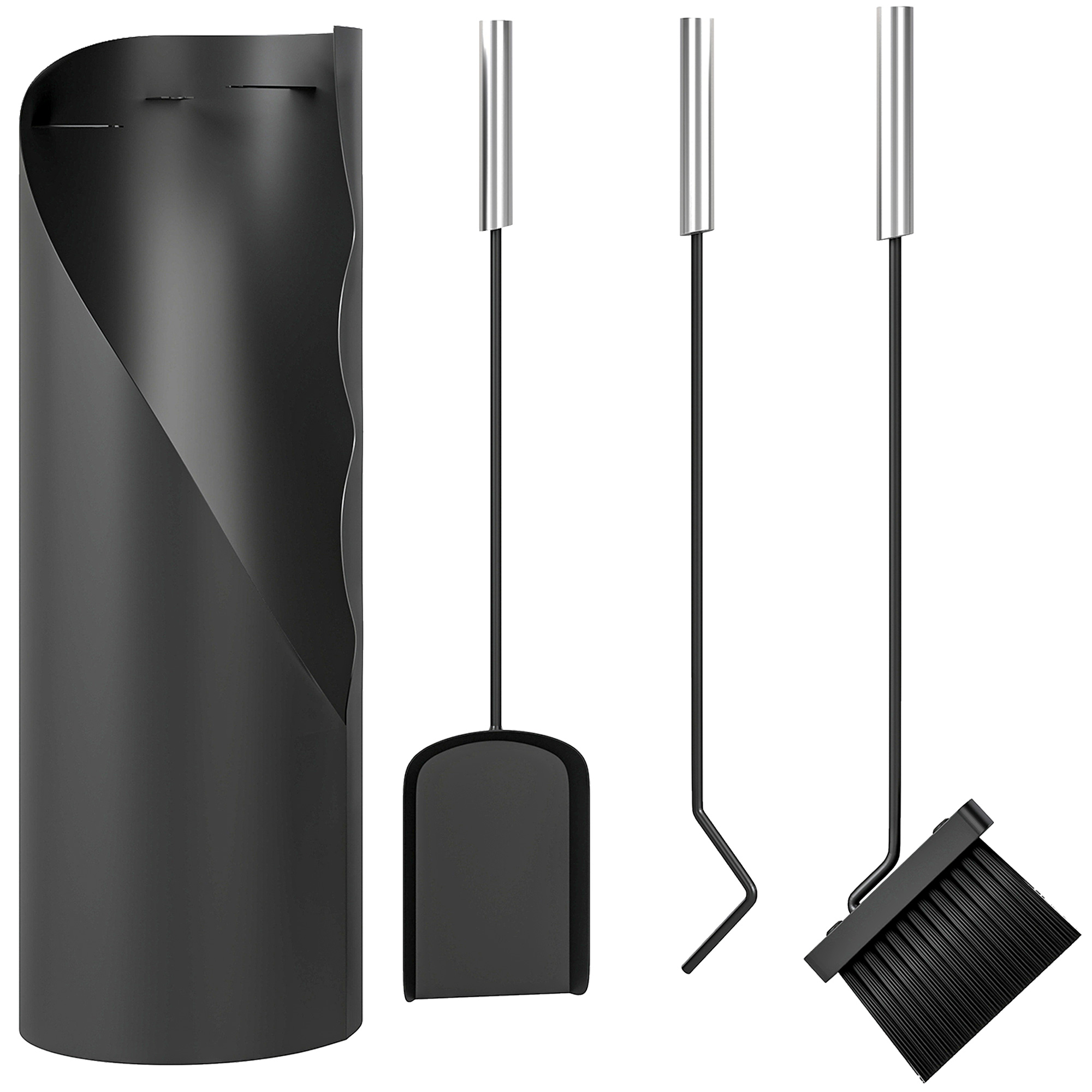 4 Pieces Fireplace Tools Set, Metal Fireplace Accessories Fireside Companion Set With Broom, Shovel, Poker And Bucket, Black - Image 1