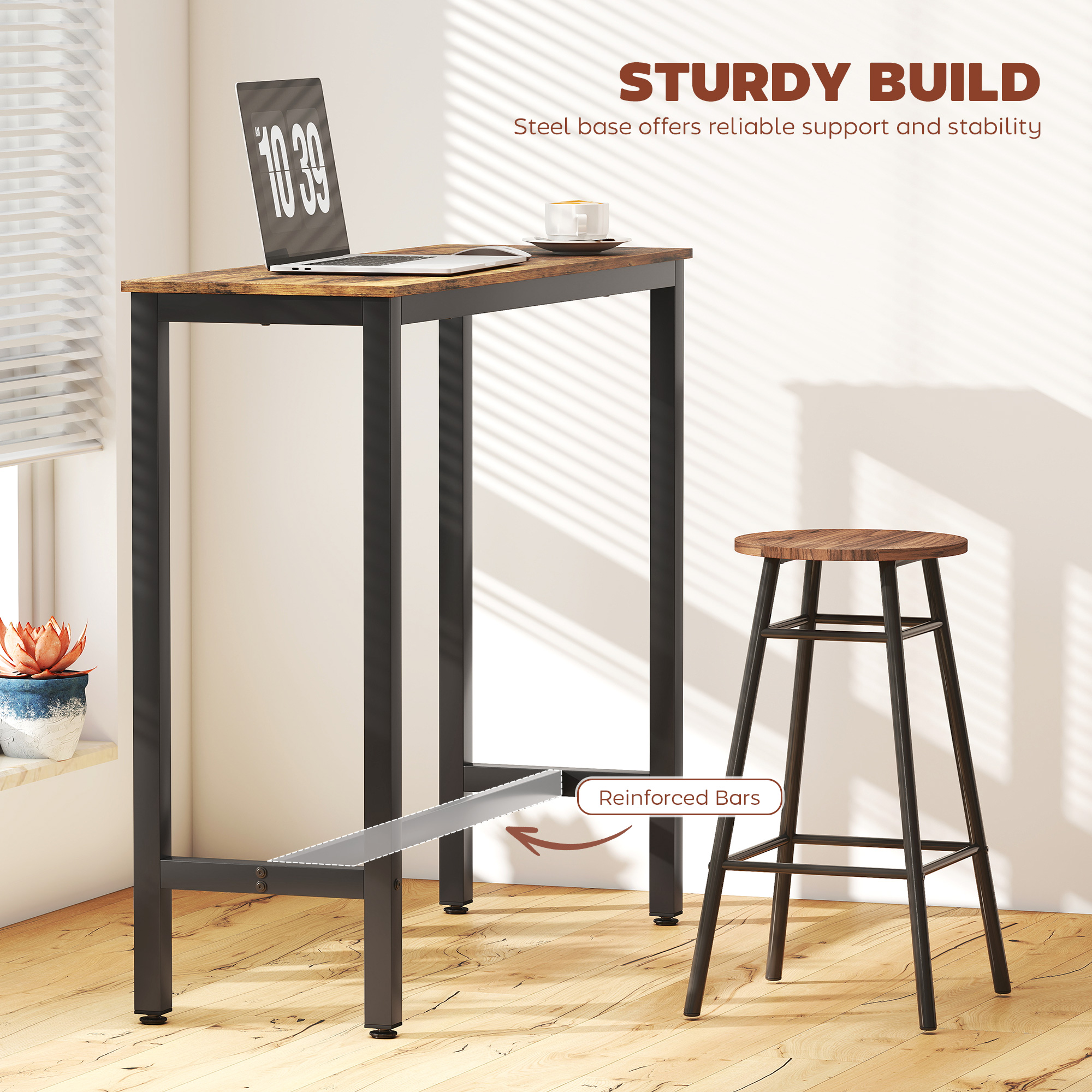 Rectangular Bar Table, Wood Effect Pub Coffee For Small Space, Breakfast — image 2
