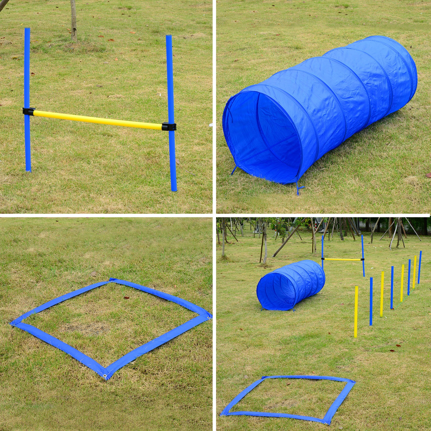  Competition Dog Agility Equipment Obstacle Course Set for Outdoor Backyard, Blue and Yellow