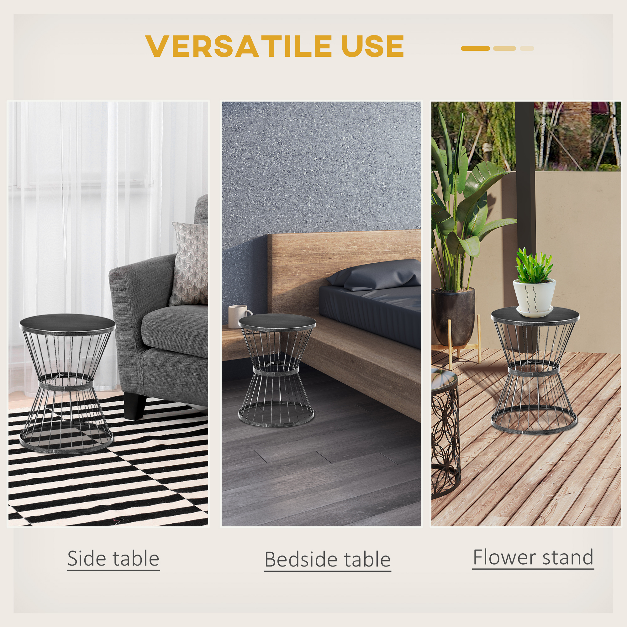  16" Steel Patio Side Table, Garden End Table with Hourglass Design, Accent Table for Outdoor and Indoor Use, Distressed Black