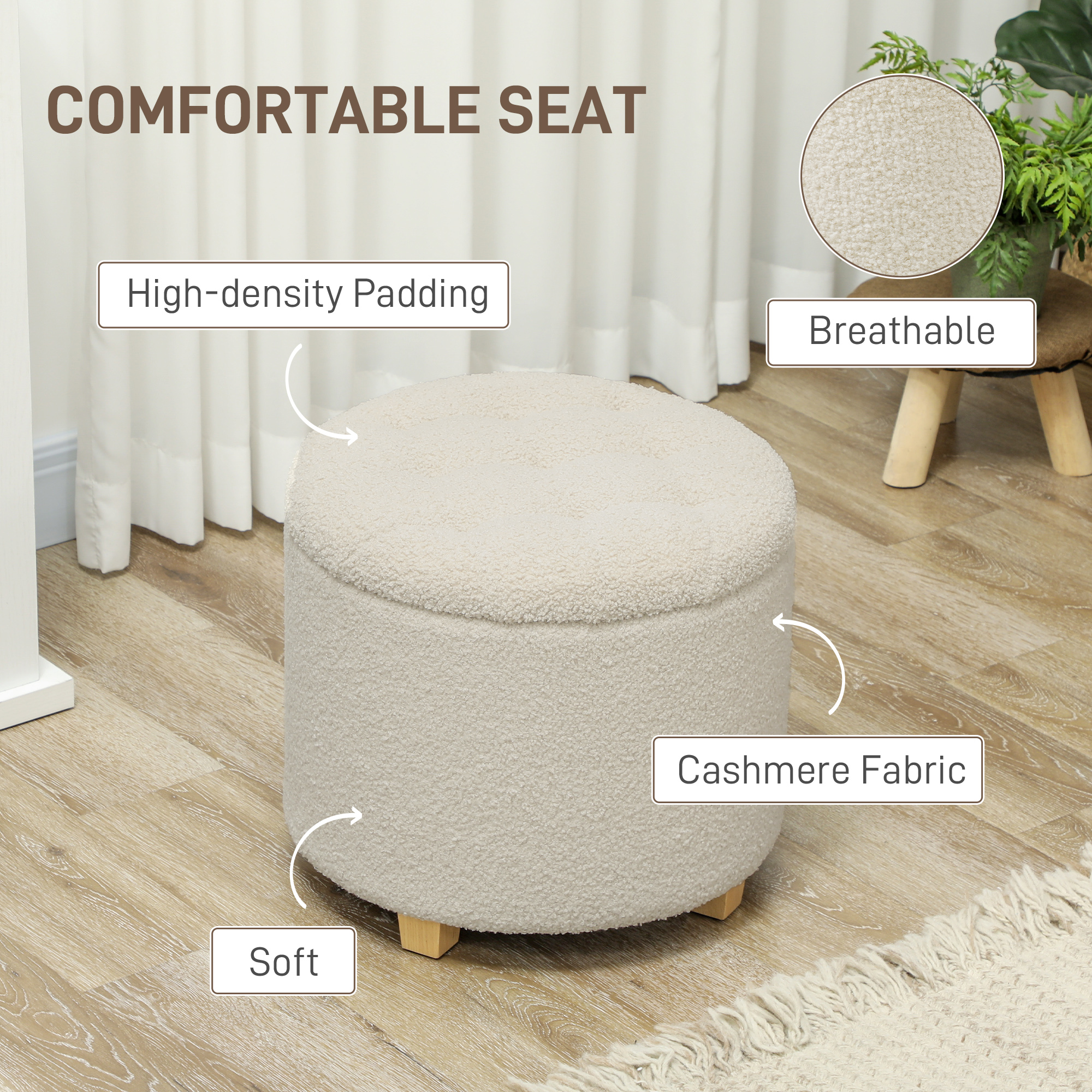 40.5L Teddy Fleece Storage Ottoman - Cream White — image 3